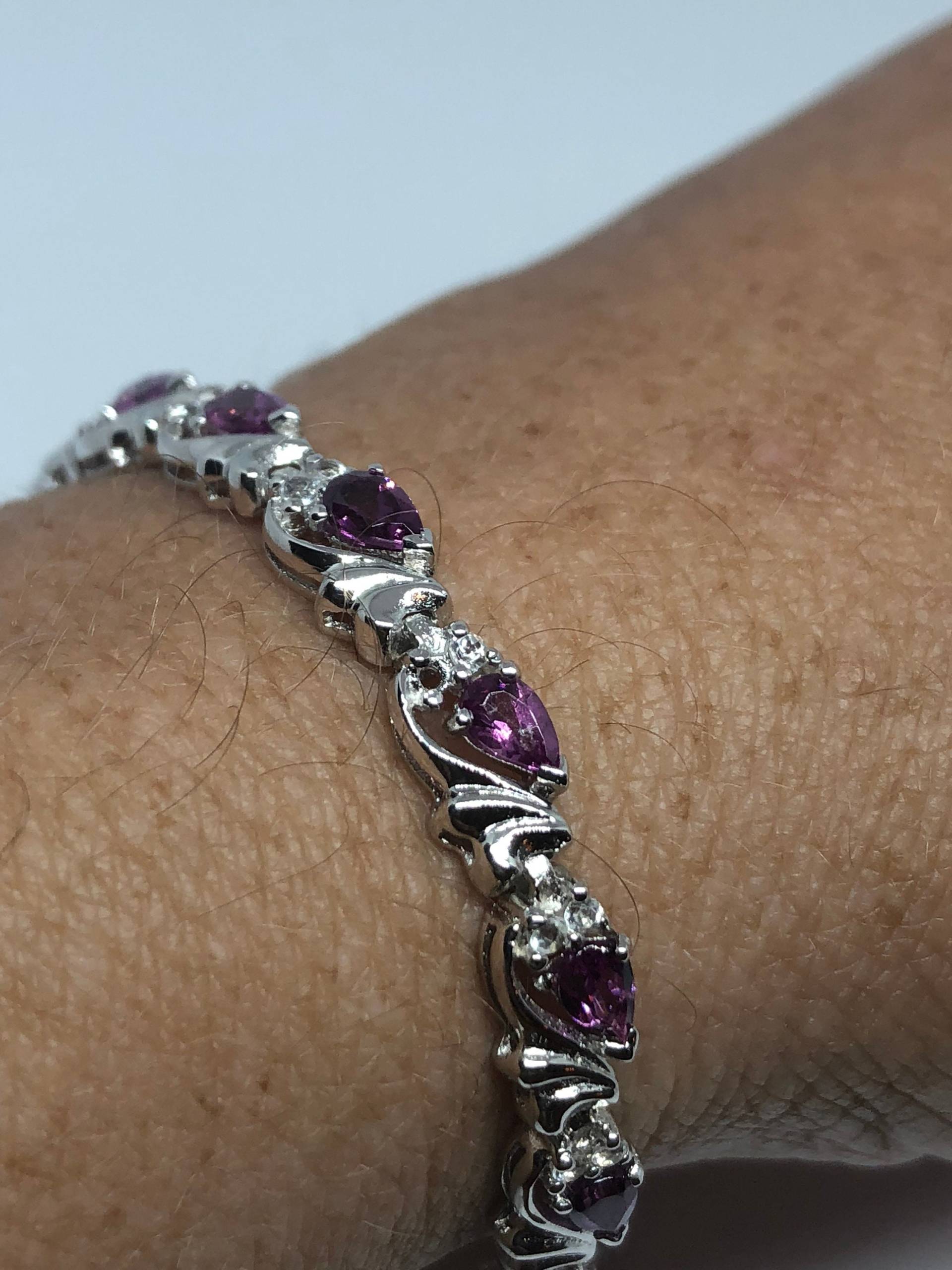 Vintage Handgemachtes Rosa Turmalin 925 Sterling Silber Tennis Armband von NemesisJewelryNYC