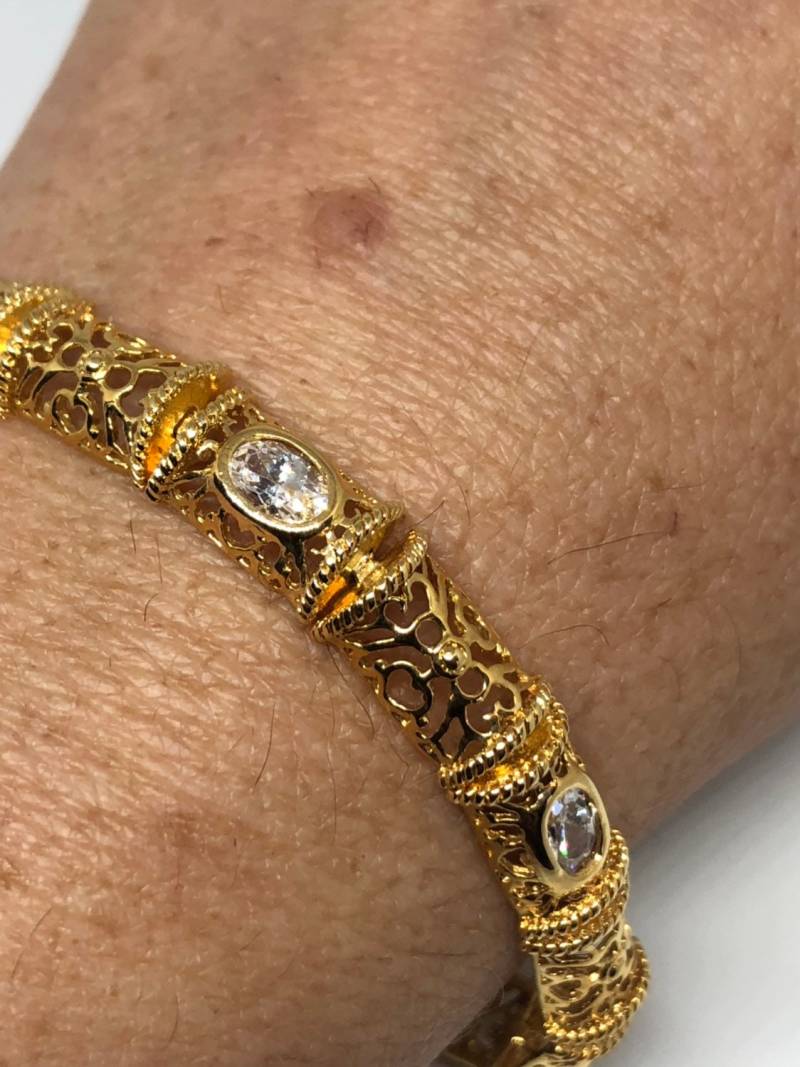 Vintage Handgemachtes Zirkonia Gold in 925 Sterling Silber Tennis Armband von NemesisJewelryNYC