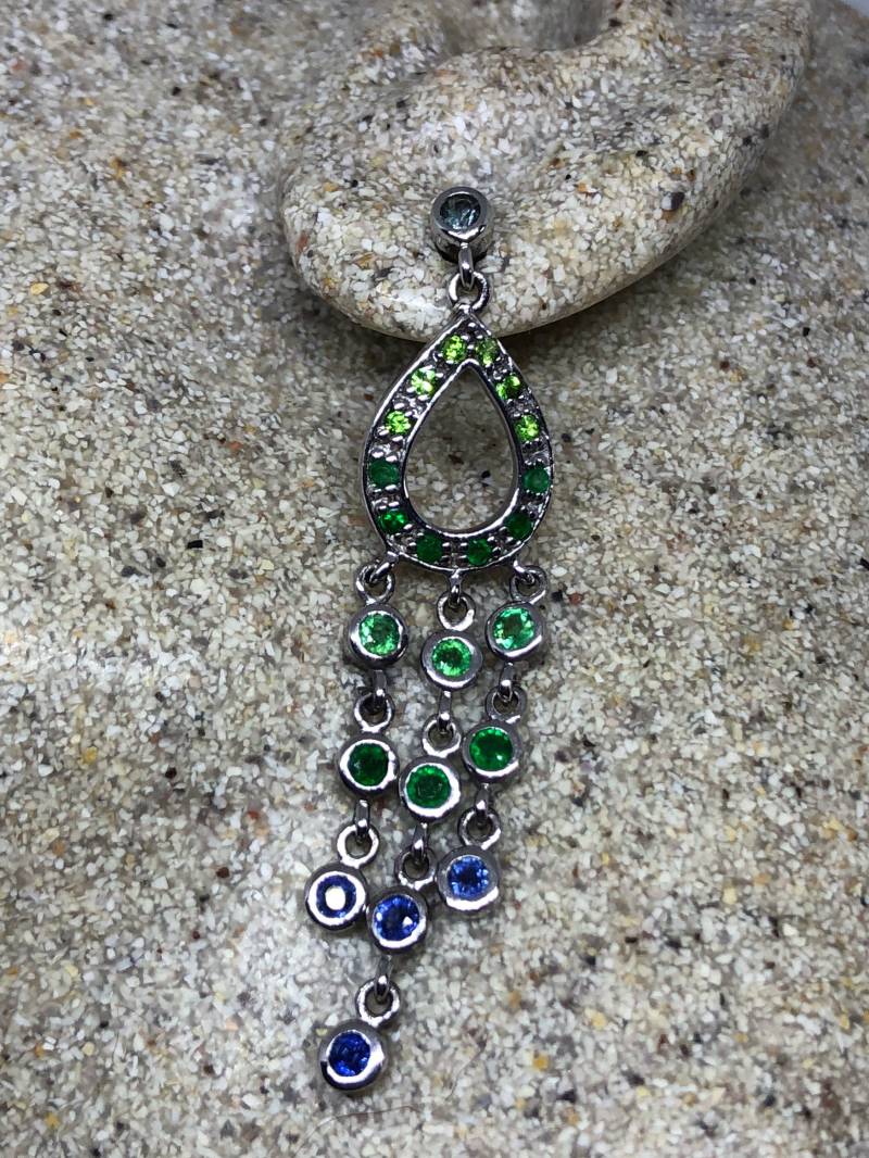Vintage Handmade 925 Sterling Silber Chromdiopsid Blauer Saphir Kronleuchter Ohrringe von NemesisJewelryNYC