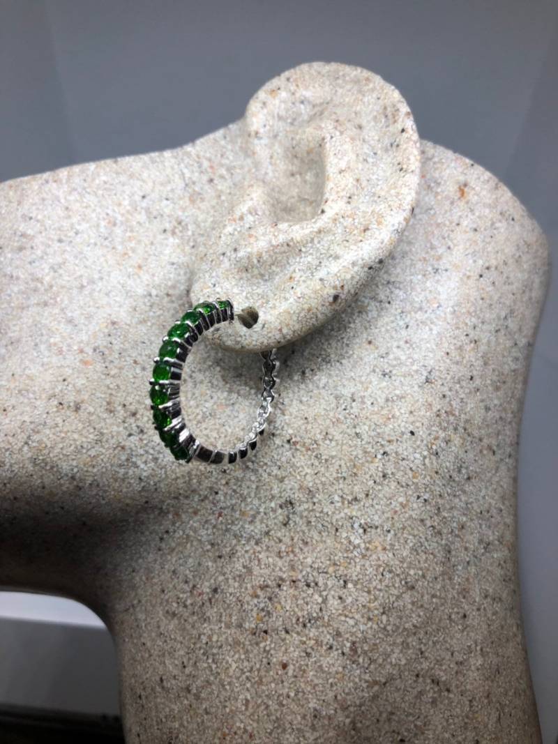 Vintage Handmade 925 Sterling Silber Chromdiopsid Creolen von NemesisJewelryNYC