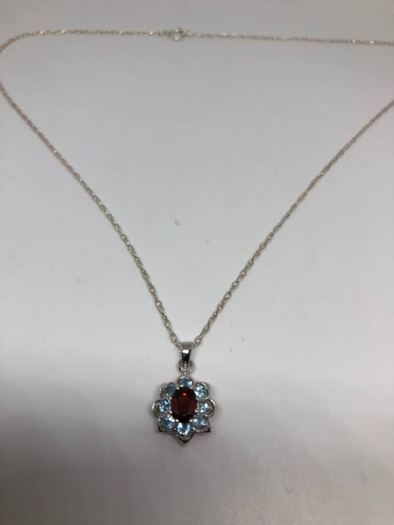 Vintage Handmade 925 Sterling Silber Echter Granat Antique Anhänger Halskette von NemesisJewelryNYC