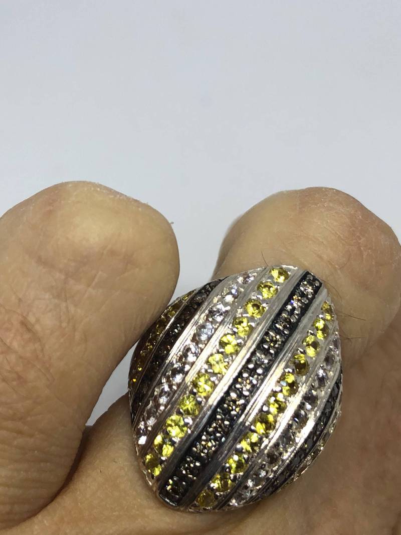 Vintage Smoky Cz & Quartz Ring, 925 Sterling Silber, Size 7 von NemesisJewelryNYC