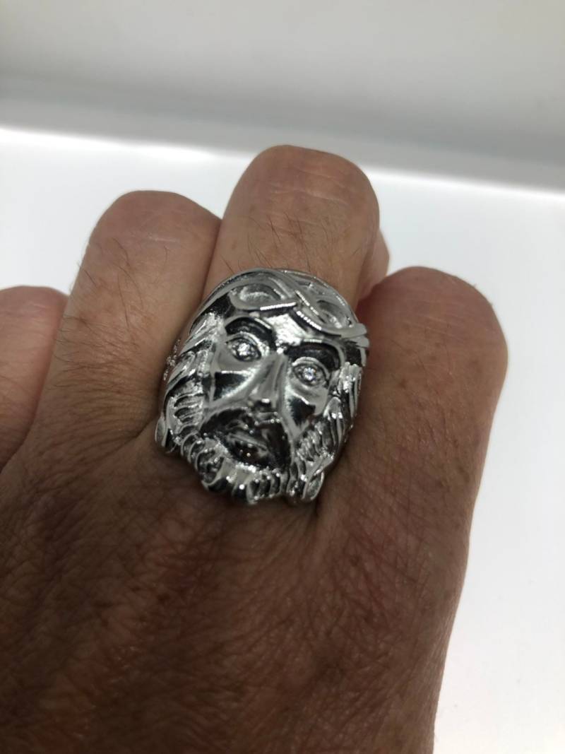 Vintage Herren Silber Jesus Ring von NemesisJewelryNYC