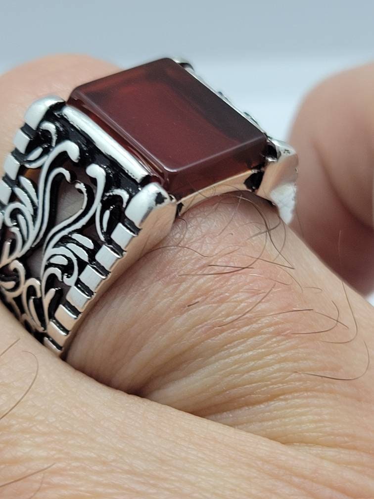 Vintage Karneol Herren Ring in 925 Sterling Silber Persisch Stil Echte von NemesisJewelryNYC