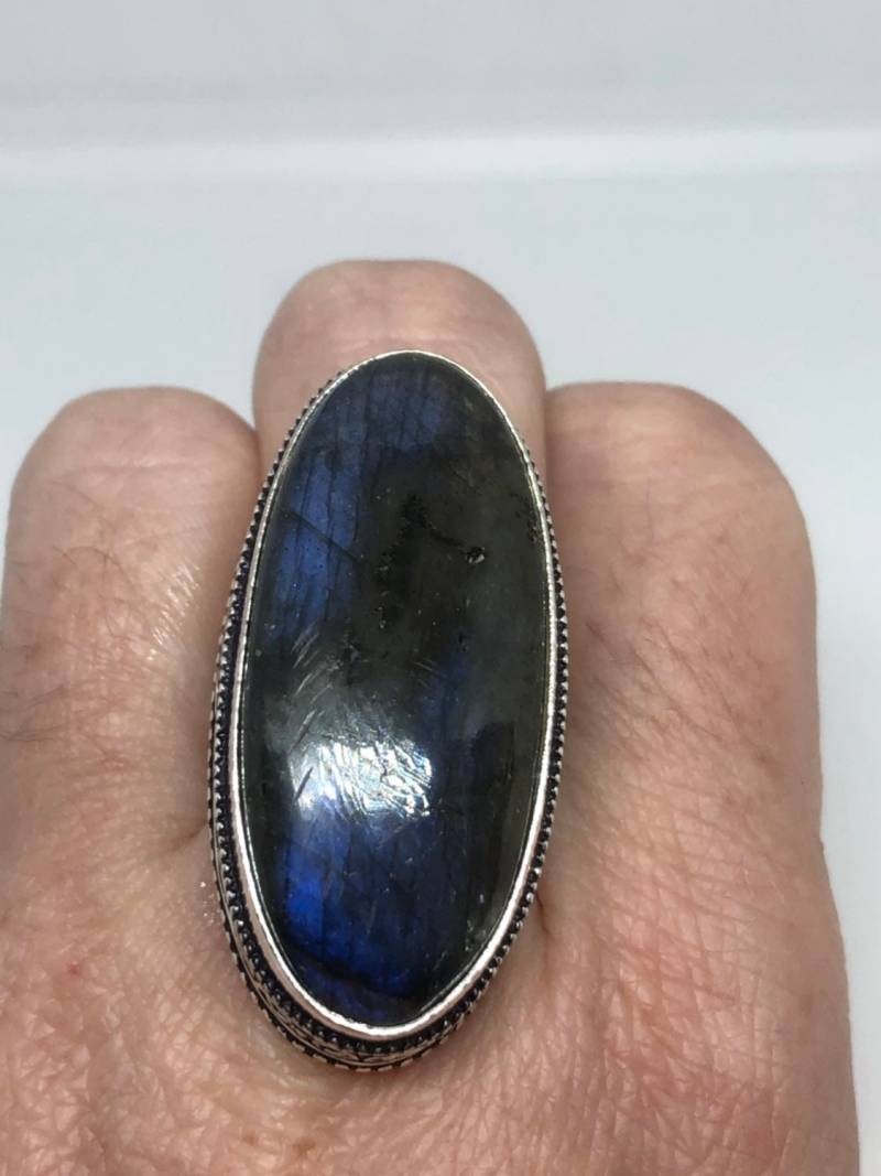 Vintage Labradorit Regenbogen Mondstein Stein Silber Statement Ring von NemesisJewelryNYC