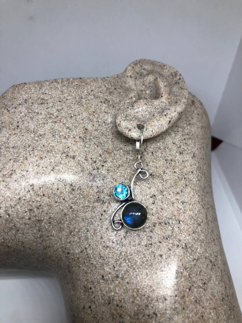 Vintage Labradorit Silber Ohrringe von NemesisJewelryNYC