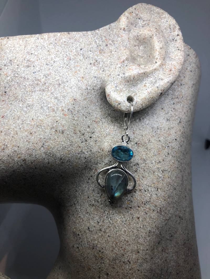 Vintage Labradorit Silber Ohrringe von NemesisJewelryNYC