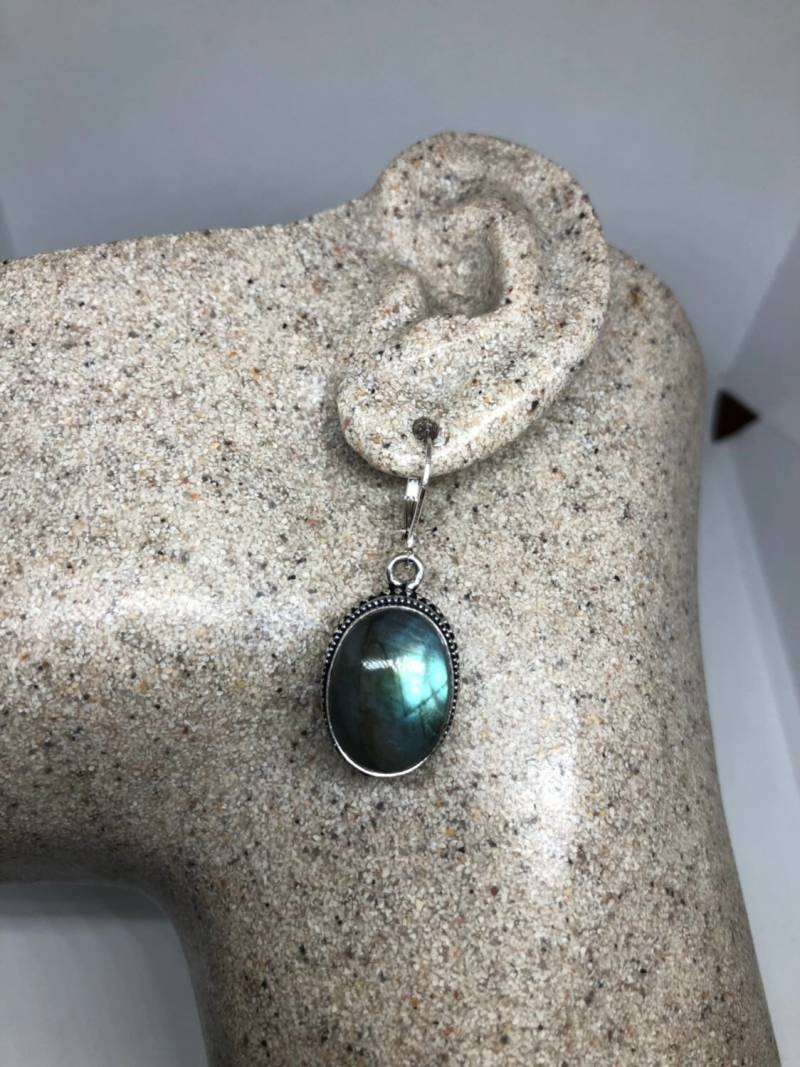 Vintage Labradorit Silber Ohrringe von NemesisJewelryNYC