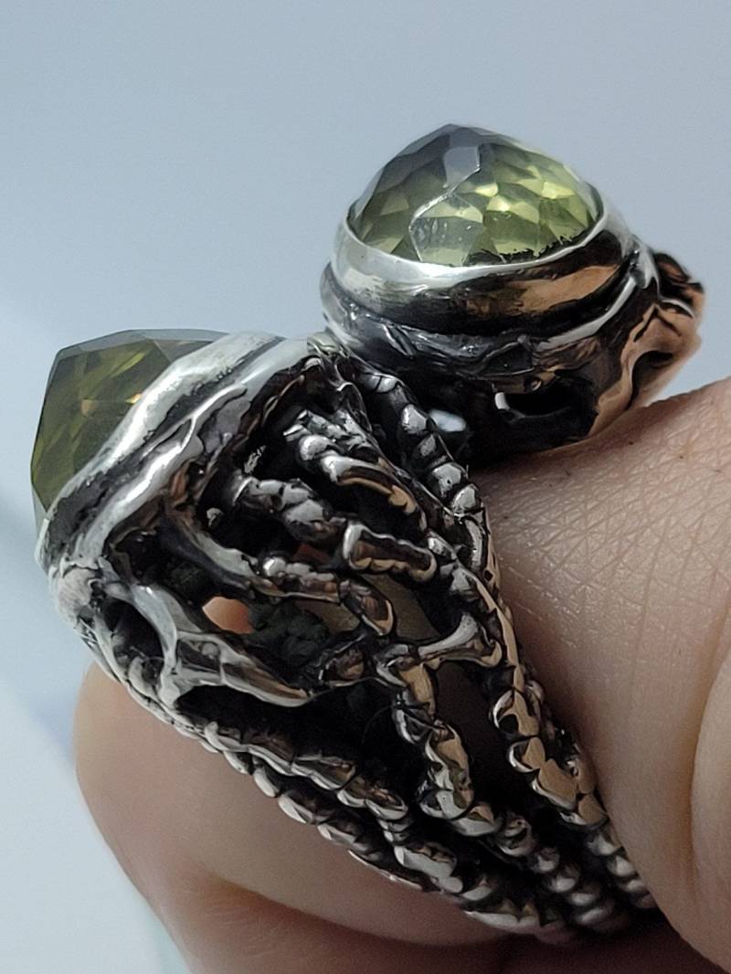 Vintage Lemon Quarz Ring in 925 Sterling Silber Mit Echtem Quartz Genuine Diamond Revival Kollektion von NemesisJewelryNYC