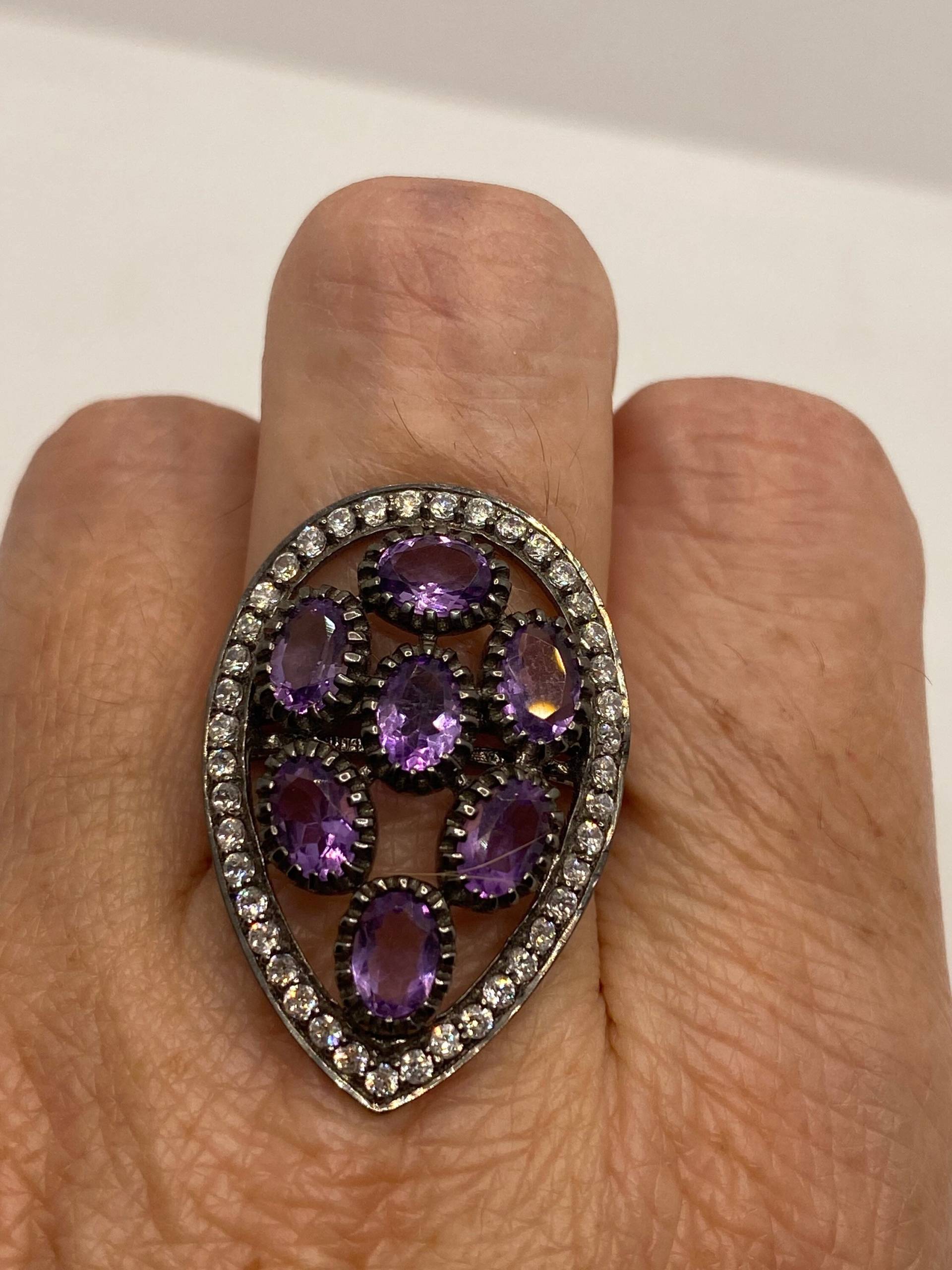 Vintage Lila Amethyst 925 Sterling Silber Ring von NemesisJewelryNYC