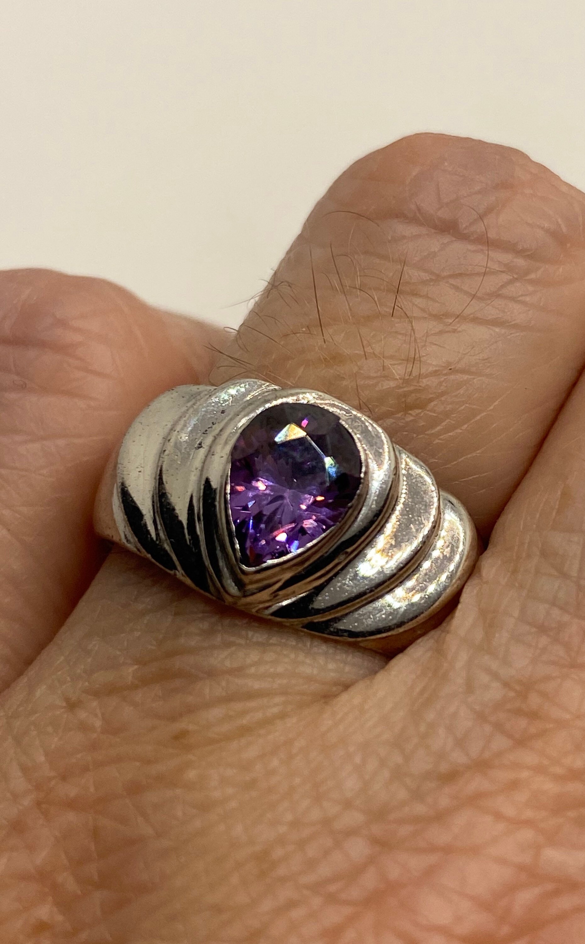 Vintage Lila Amethyst Filigrane 925 Sterling Silber Gothic Ring von NemesisJewelryNYC