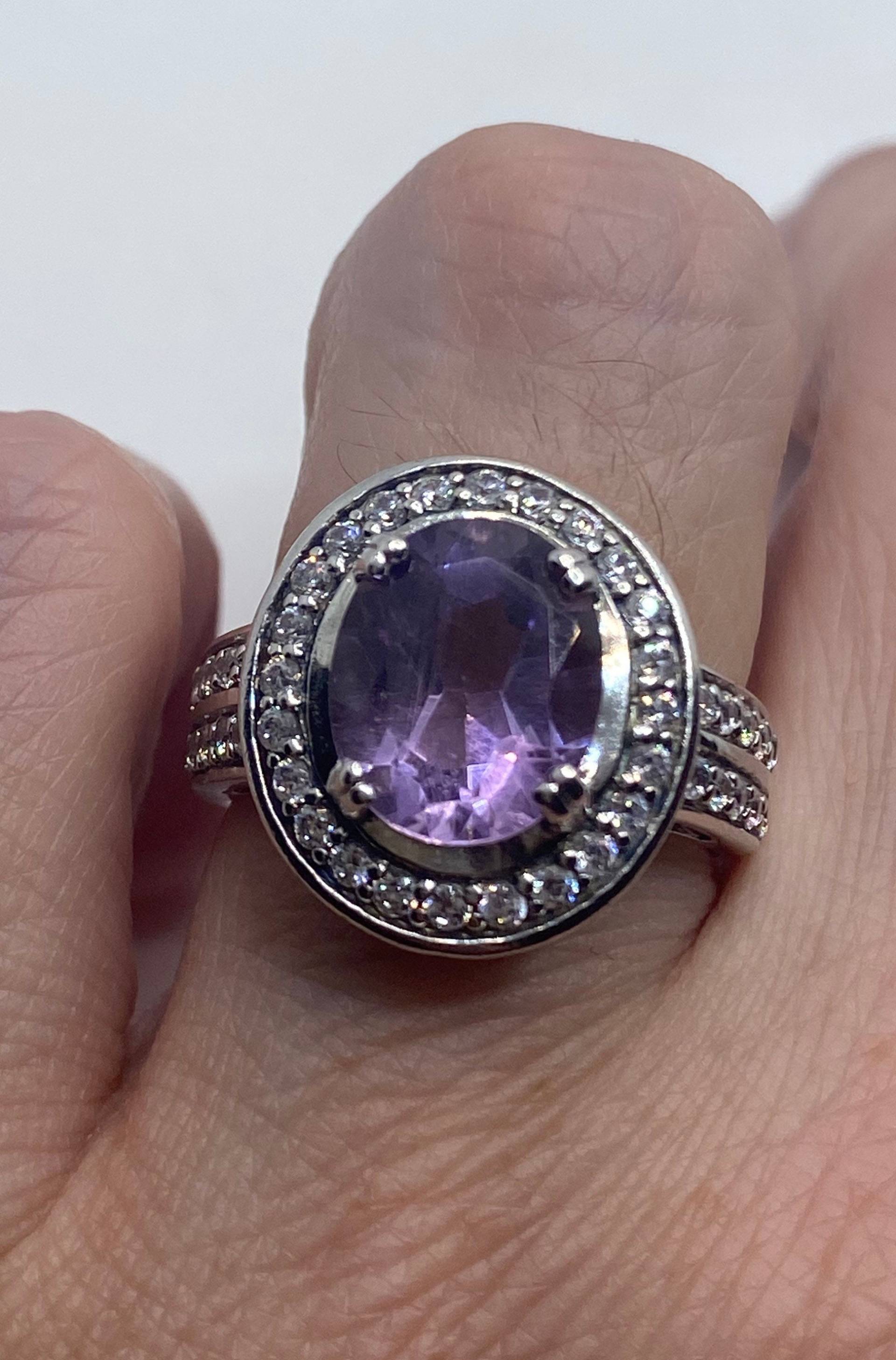 Vintage Lila Amethyst Ring Aus 925 Sterling Silber von NemesisJewelryNYC