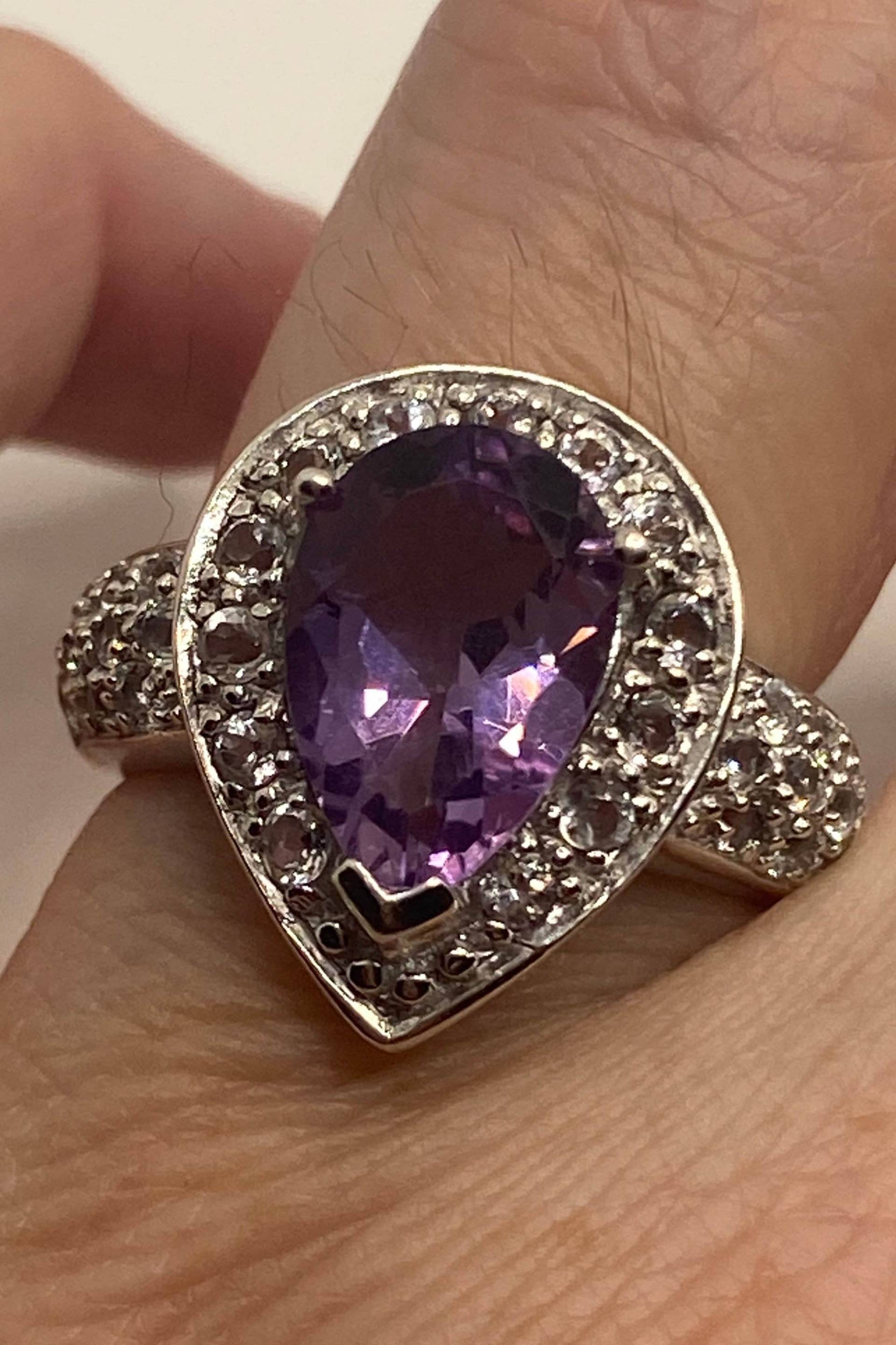 Vintage Lila Amethyst Ring Aus 925 Sterling Silber von NemesisJewelryNYC