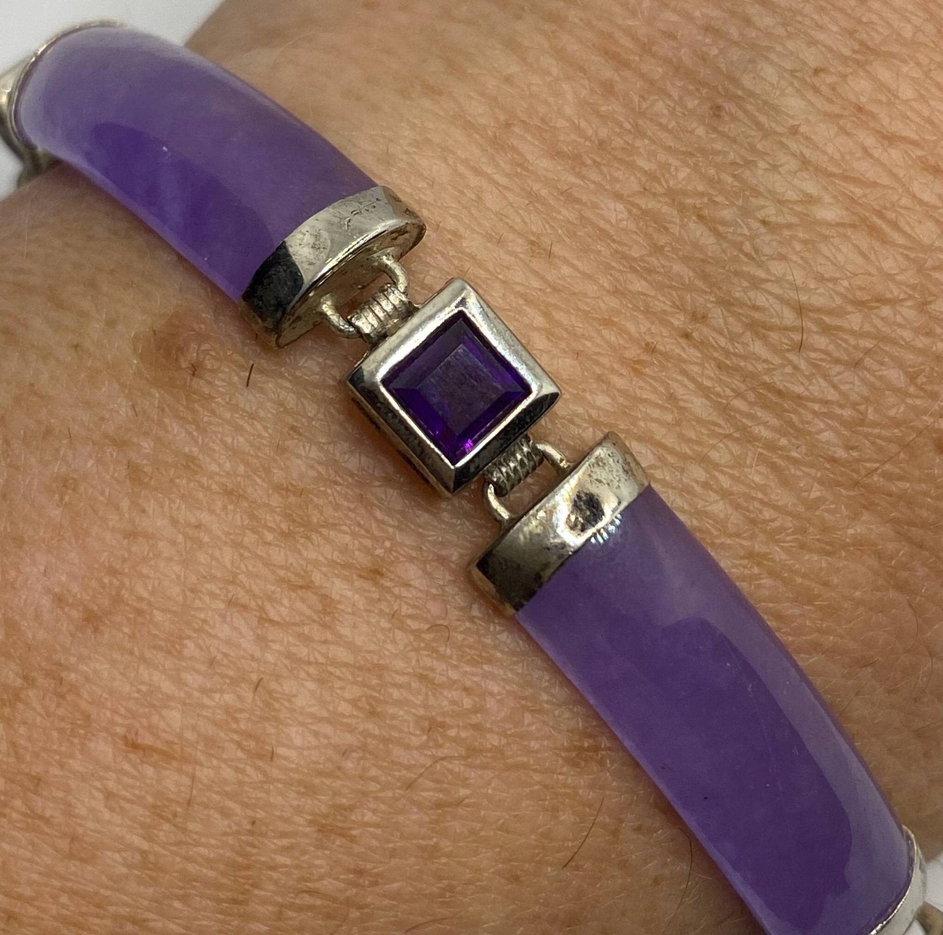 Vintage Lila Jade Amethyst Tennis Armband in 925 Sterling Silber von NemesisJewelryNYC