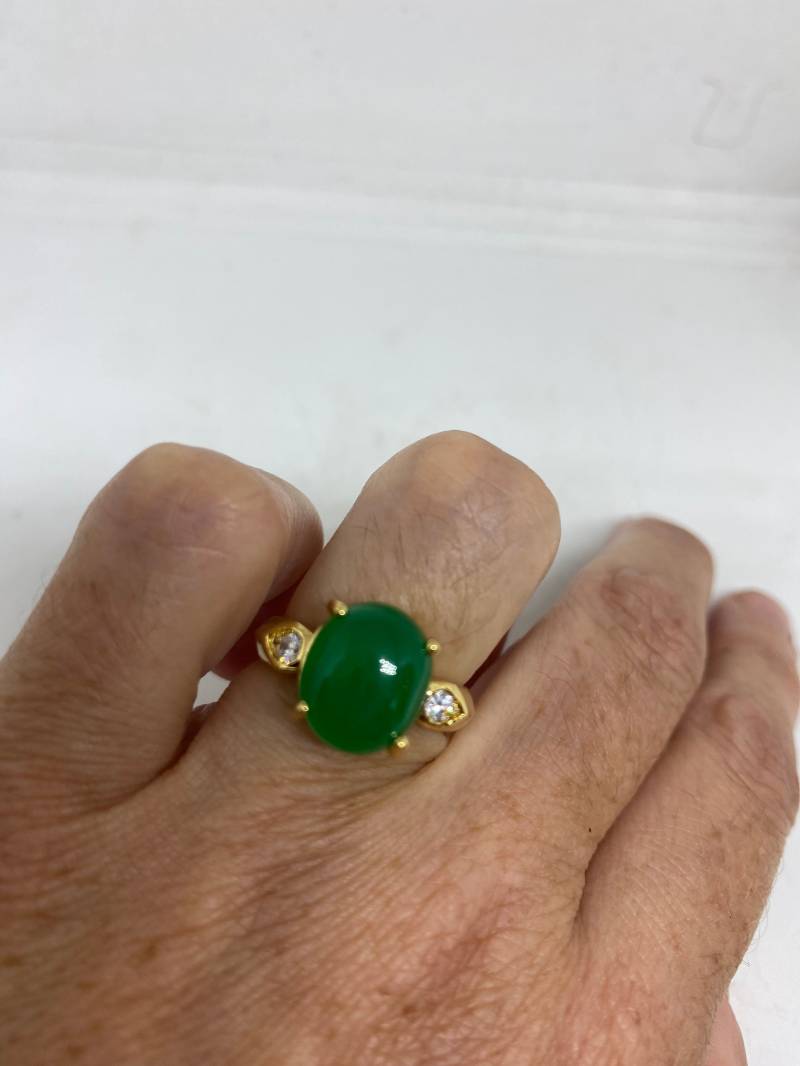 Vintage Lucky Grüner Nephrit Jade Ring von NemesisJewelryNYC