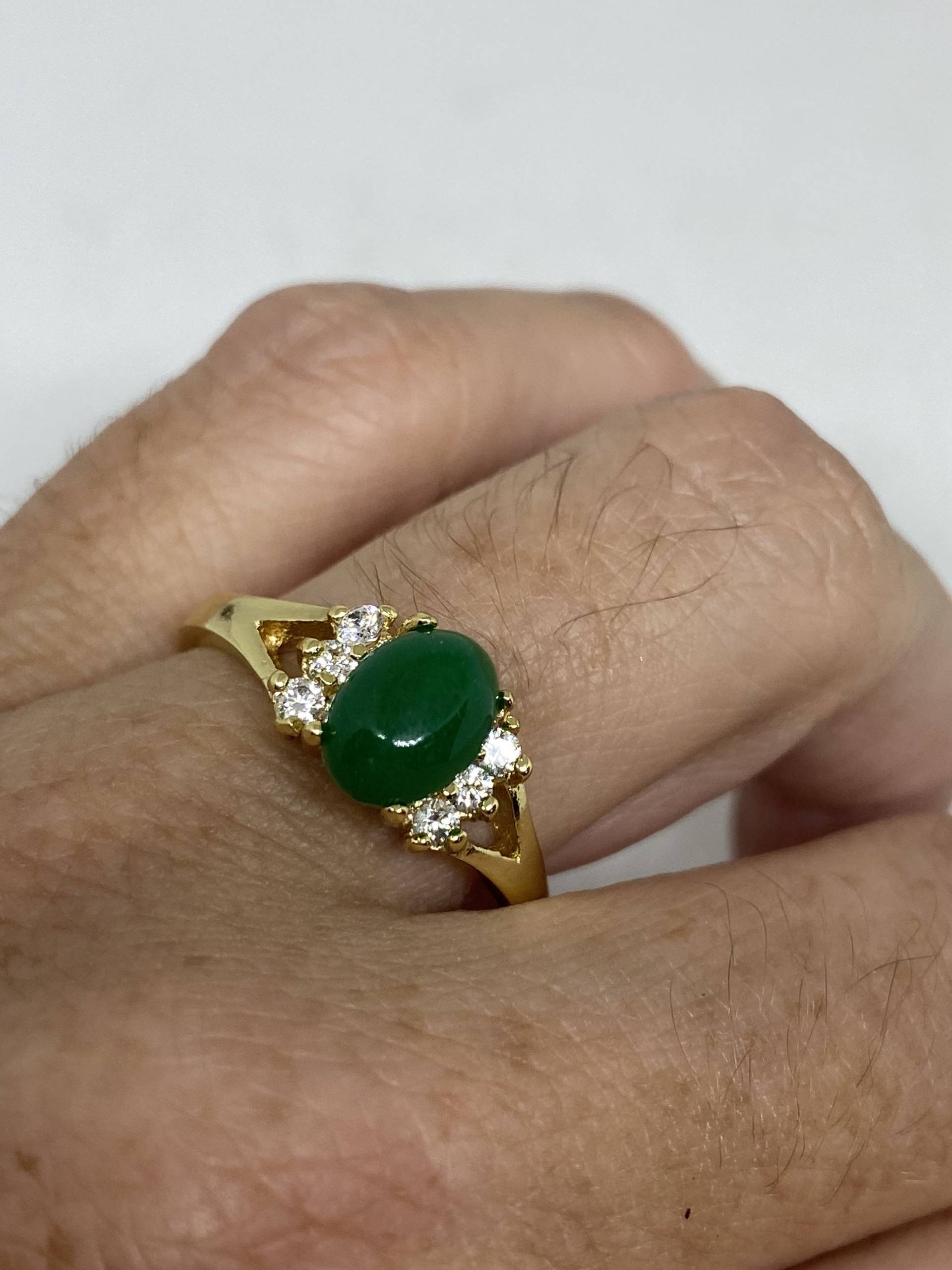 Vintage Lucky Grüner Nephrit Jade Ring von NemesisJewelryNYC