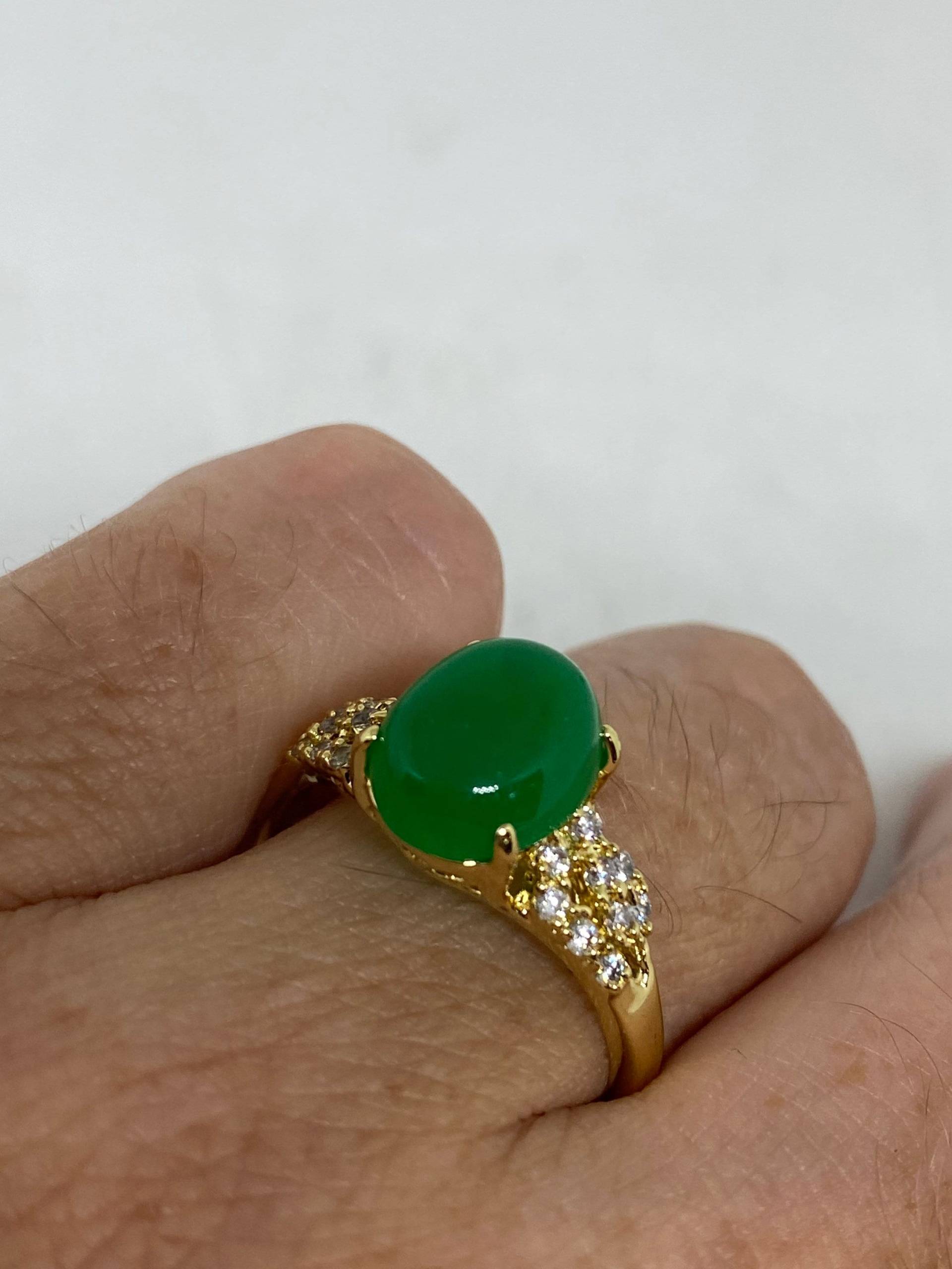 Vintage Lucky Grüner Nephrit Jade Ring von NemesisJewelryNYC