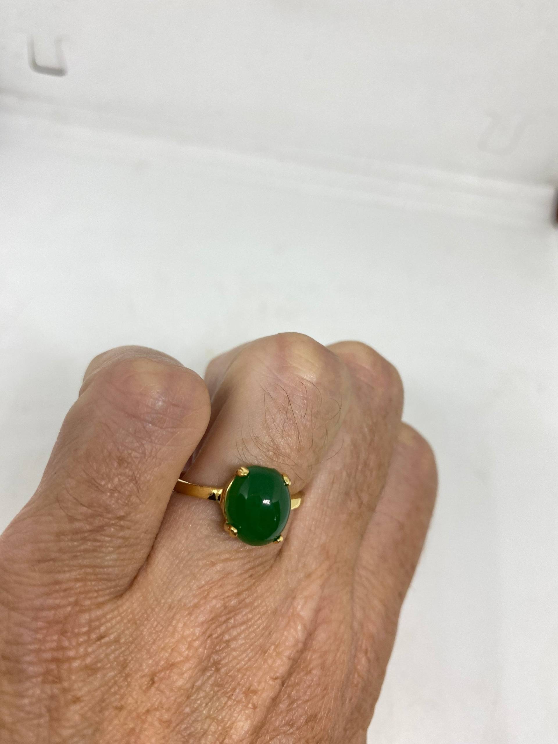 Vintage Lucky Grüner Nephrit Jade Ring von NemesisJewelryNYC