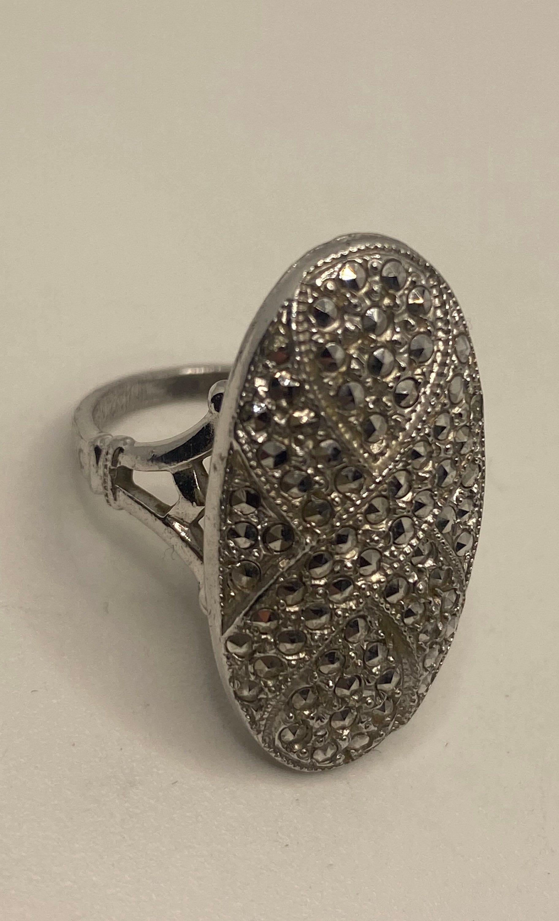 Vintage Marcasite 925 Sterling Silber Cocktail Ring von NemesisJewelryNYC