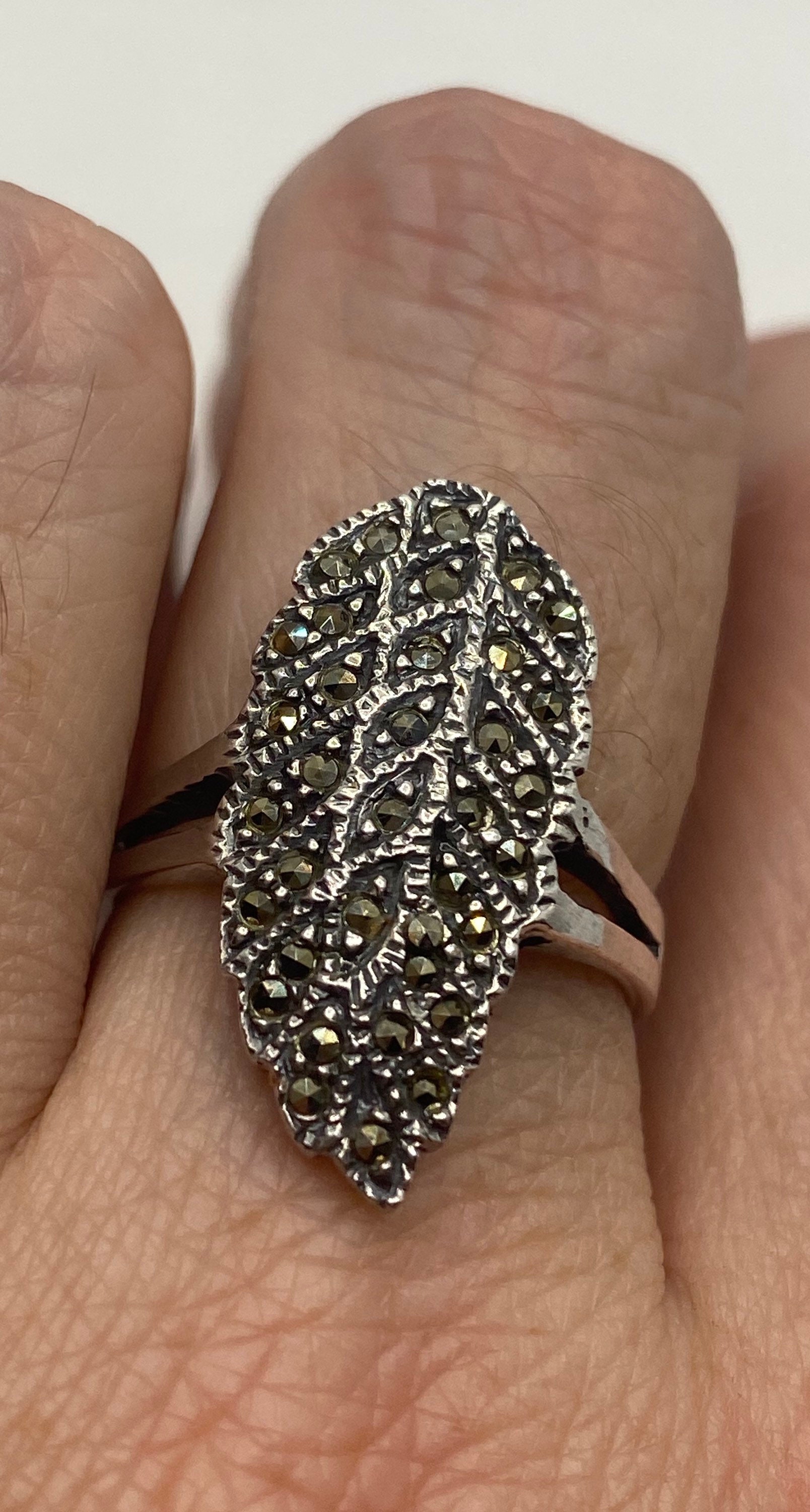 Vintage Marcasite 925 Sterling Silber Cocktail Ring von NemesisJewelryNYC