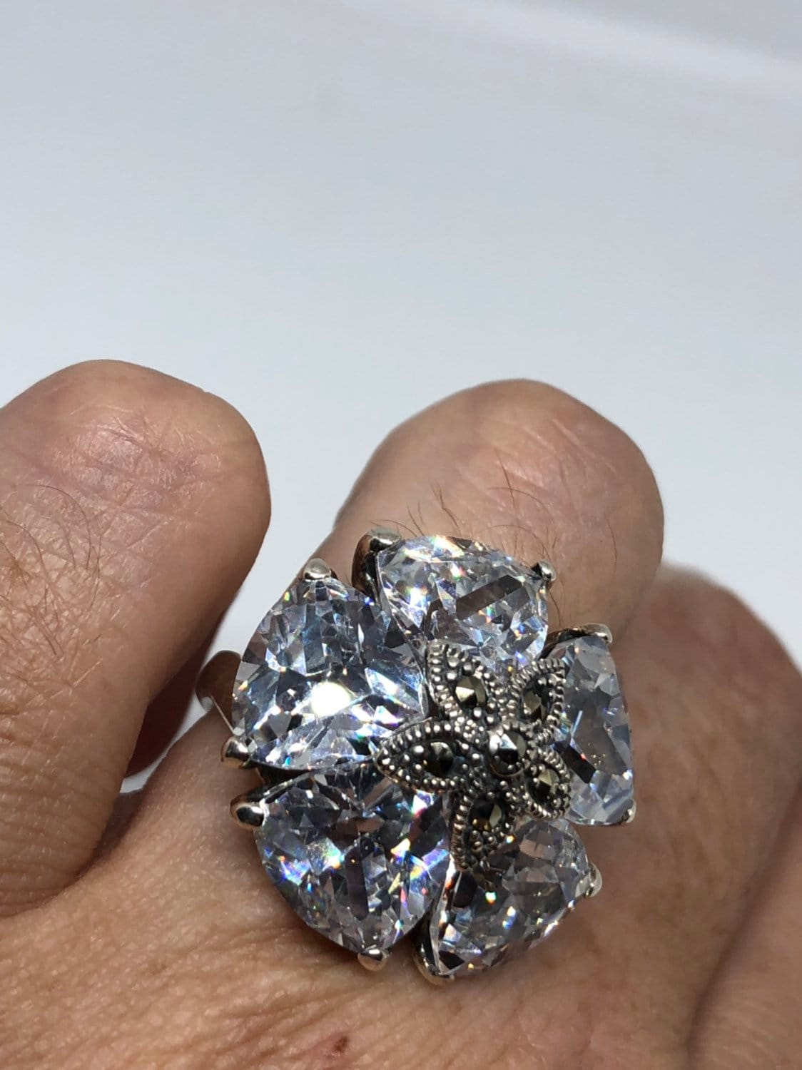 Vintage Markasit Ring Cubic Zirconia Kristall 925 Sterling Silber Cocktail von NemesisJewelryNYC