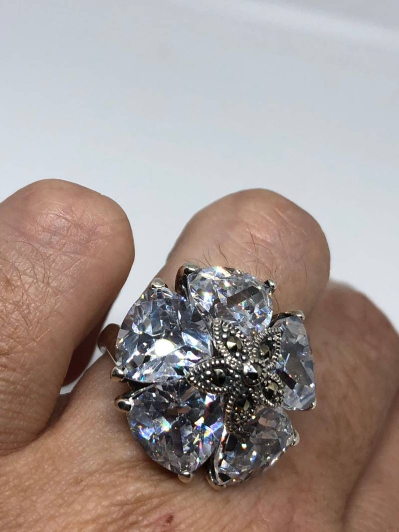Vintage Markasit Ring Cubic Zirconia Kristall 925 Sterling Silber Cocktail von NemesisJewelryNYC
