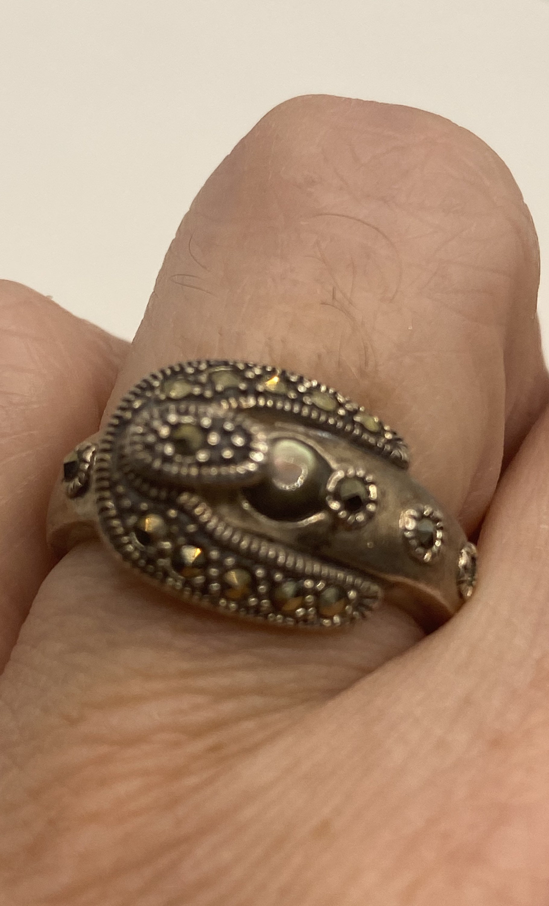 Vintage Markasit Schnalle 925 Sterling Silber Ring Band von NemesisJewelryNYC