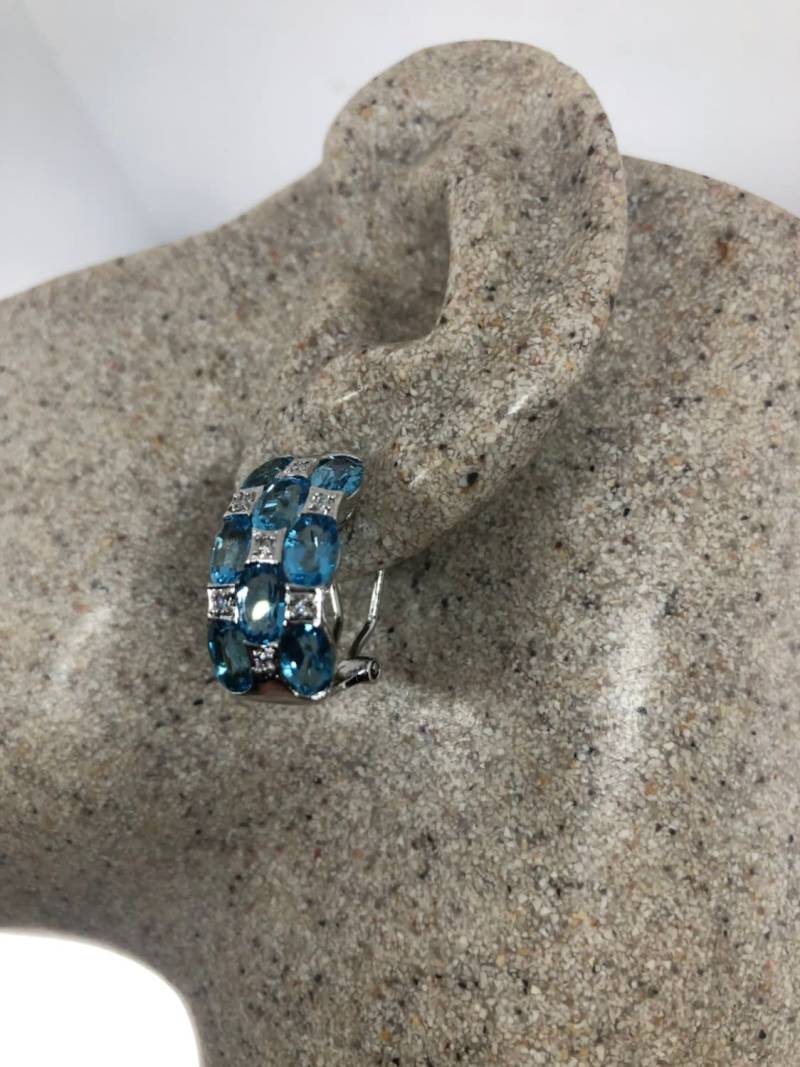 Vintage Mixed Echte Blautopas Edelstein Filigrane 925 Sterling Silber Ohrringe von NemesisJewelryNYC