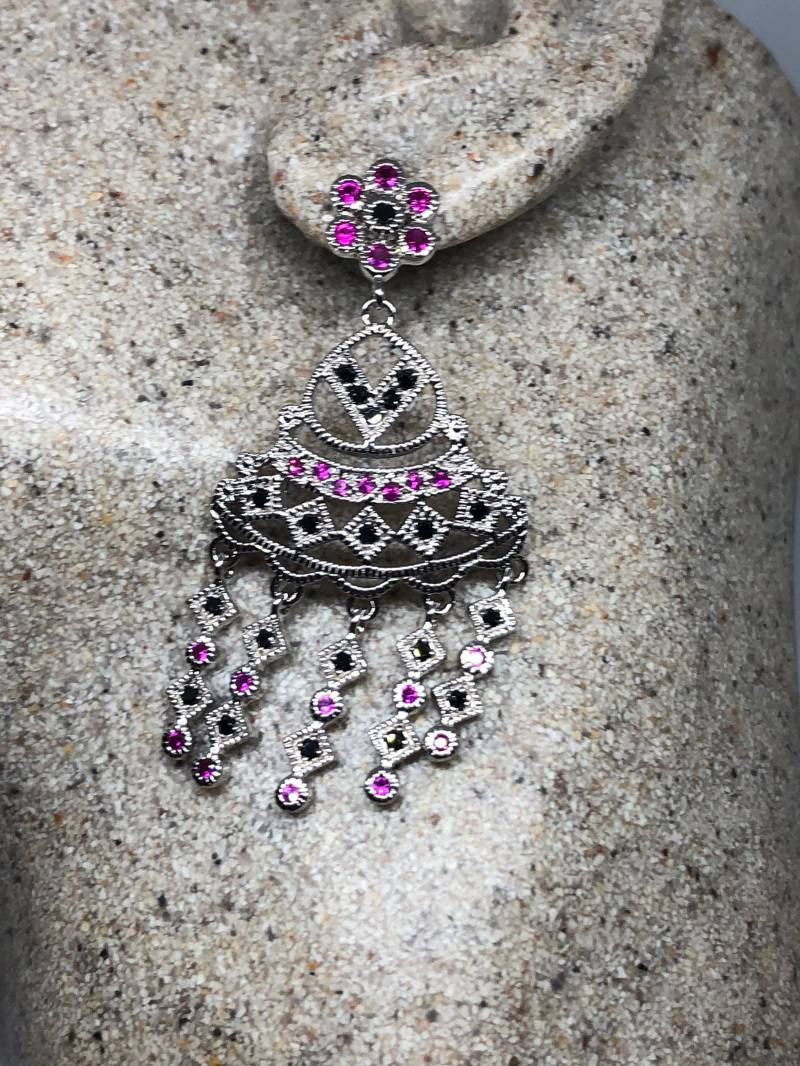 Vintage Mixed Echte Rubin Und Saphir Filigrane 925 Sterling Silber Kronleuchter Ohrringe von NemesisJewelryNYC