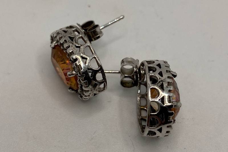 Vintage Orange Feueropal Ohrringe 925 Sterling Silber Ohrstecker von NemesisJewelryNYC