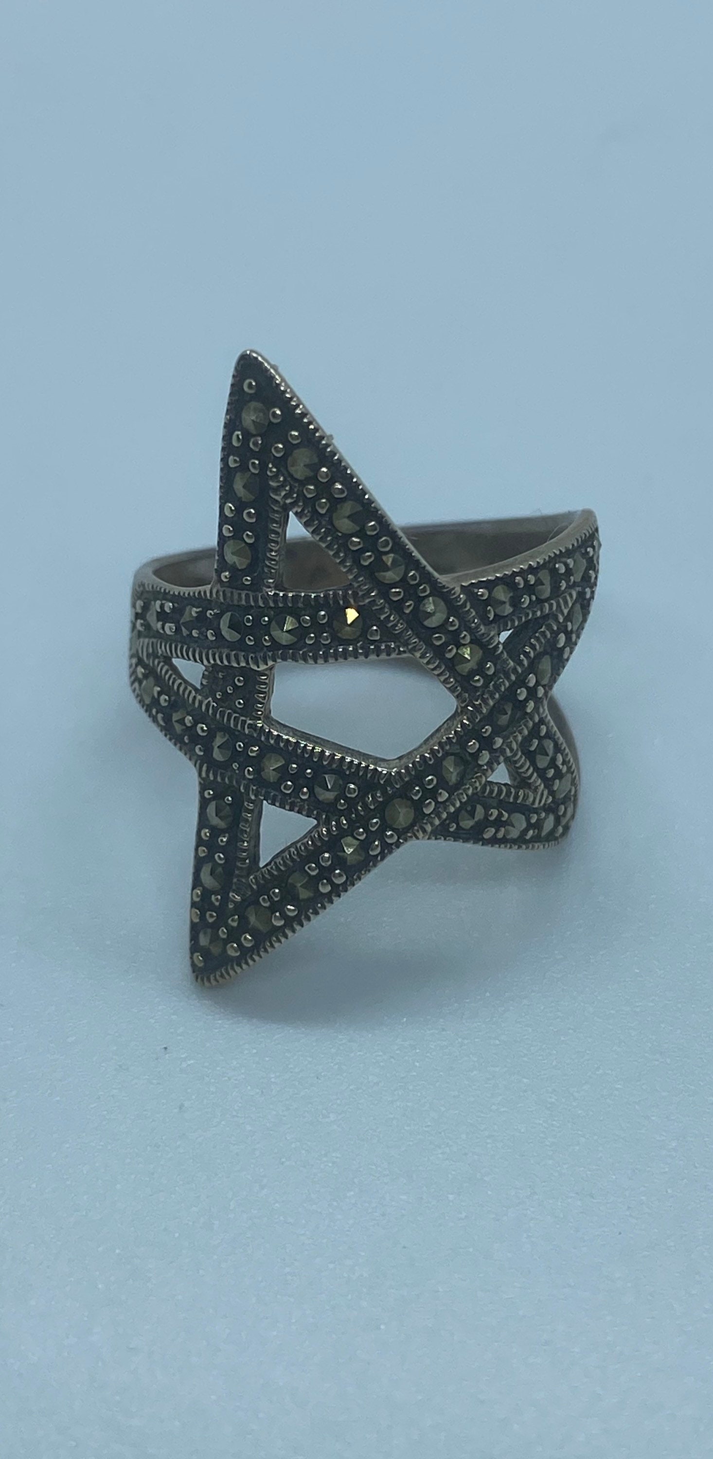 Vintage Pentagramm Stern Markasit 925 Sterling Silber Ring von NemesisJewelryNYC