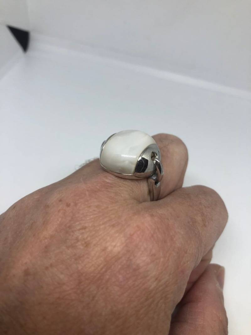 Vintage Perlmutt 925 Sterling Silber Ring von NemesisJewelryNYC