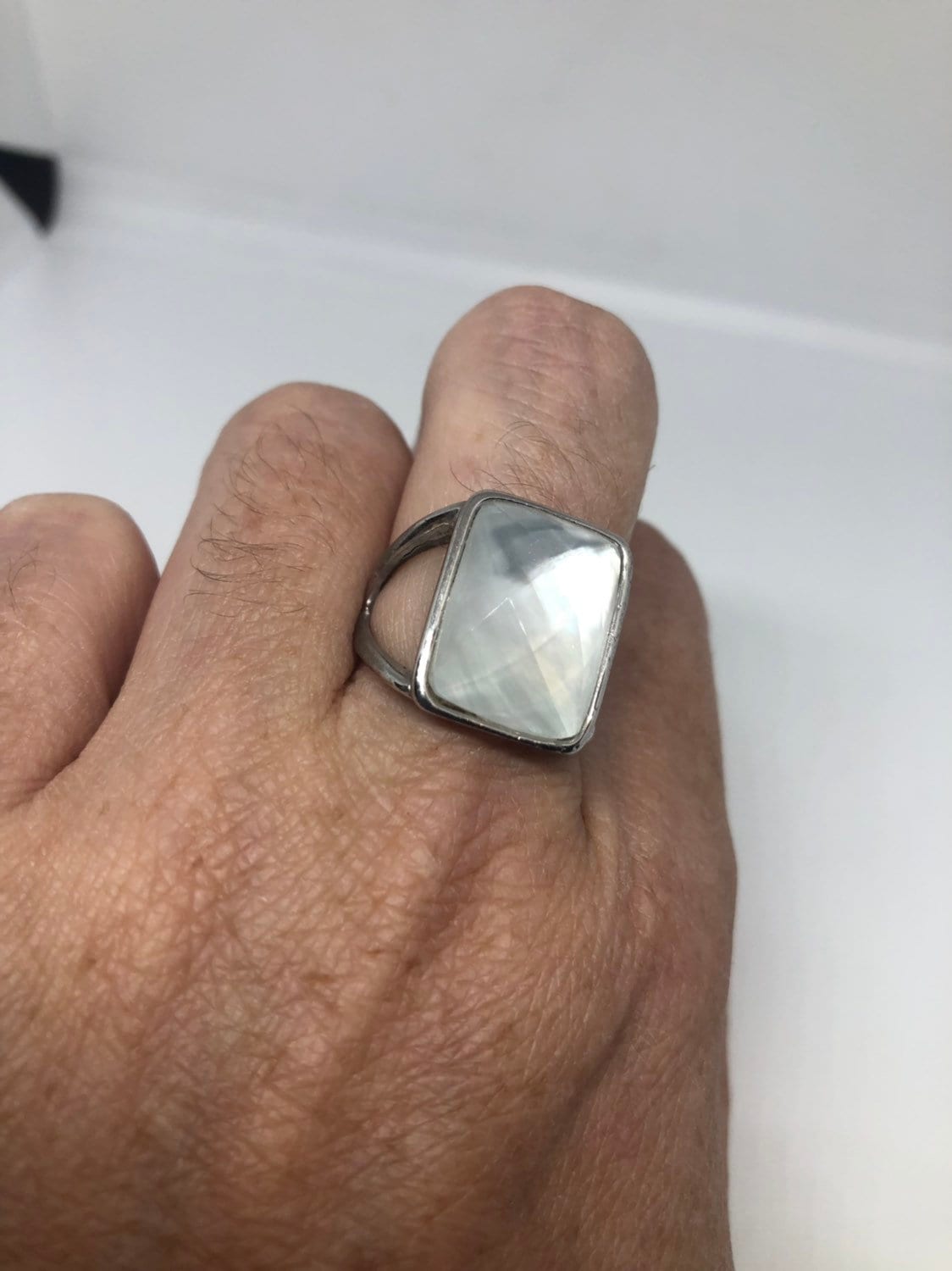 Vintage Perlmutt 925 Sterling Silber Ring von NemesisJewelryNYC