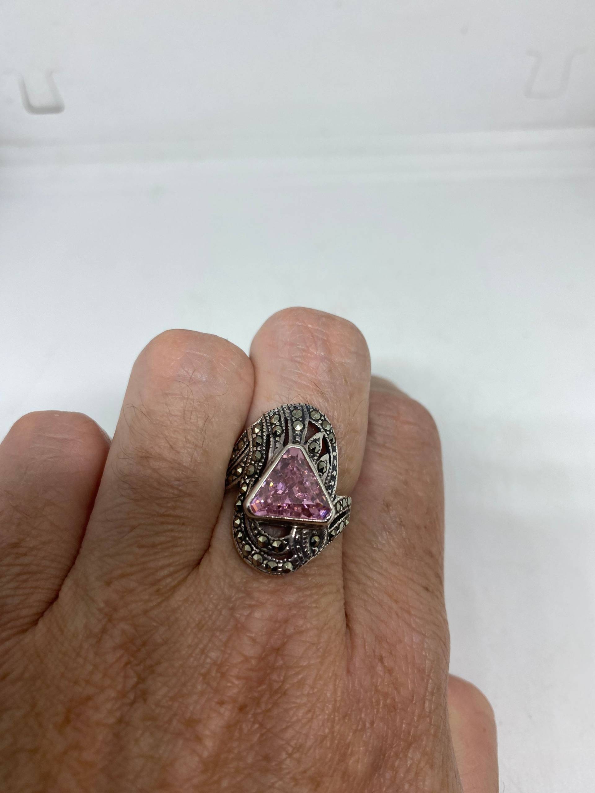 Vintage Rosa Cz 925 Sterling Silber Cocktail-Ring Größe 6, 25 von NemesisJewelryNYC