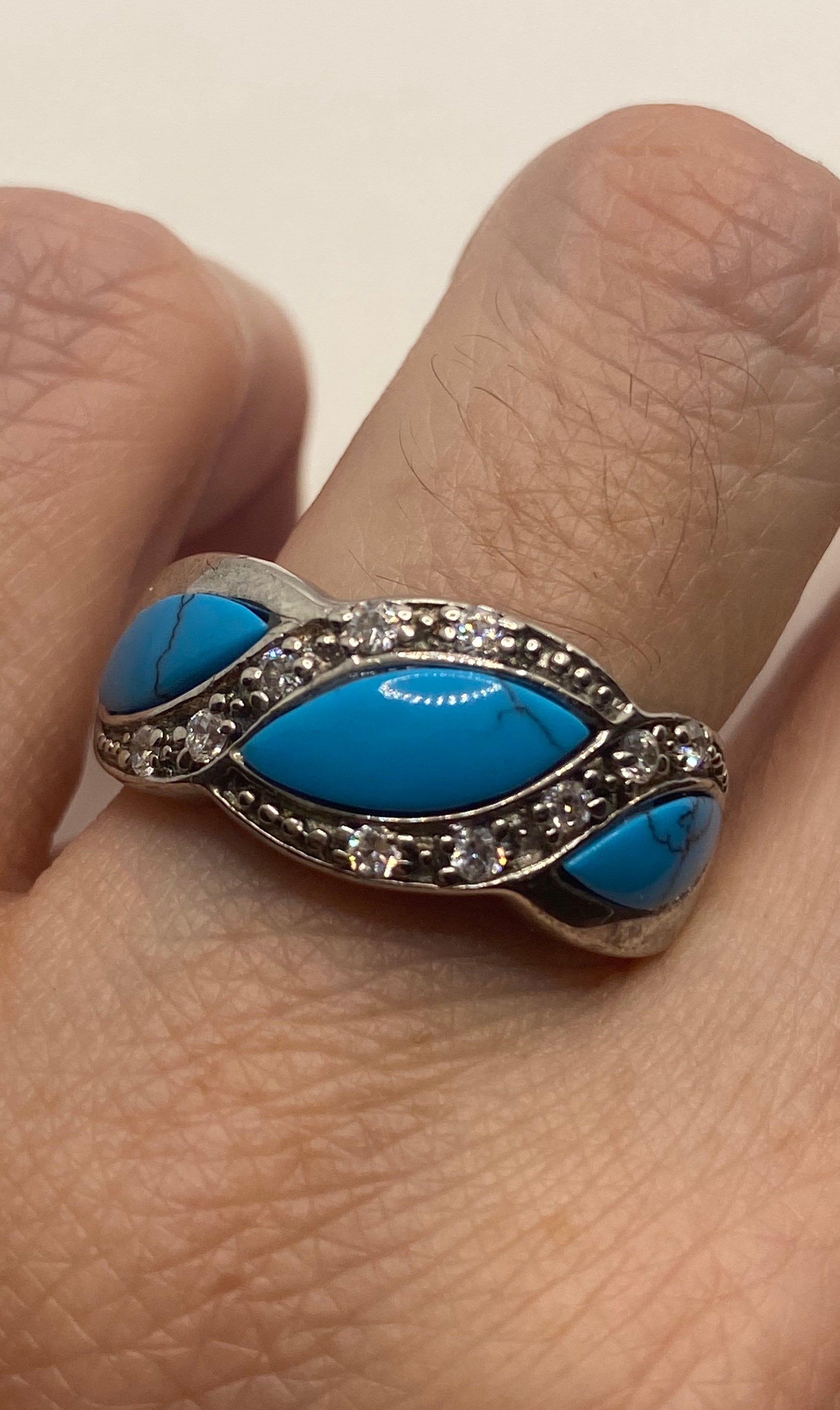 Vintage Pursian Türkis Und Weißer Saphir Edelstein 925 Sterling Silber Ring Vintage Pursian Türkis Und Weißer Saphir Edelstein 925 Sterling Silber Ring von NemesisJewelryNYC