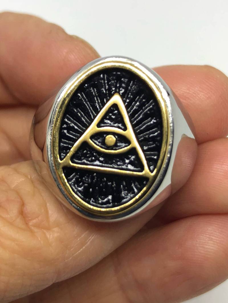 Vintage Ring Gothic Silber Edelstahl Auge Pyramide Herren von NemesisJewelryNYC