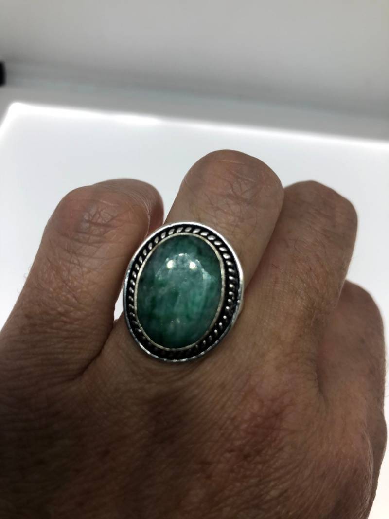 Vintage Roher Smaragd Silber Bronze Statement Ring von NemesisJewelryNYC