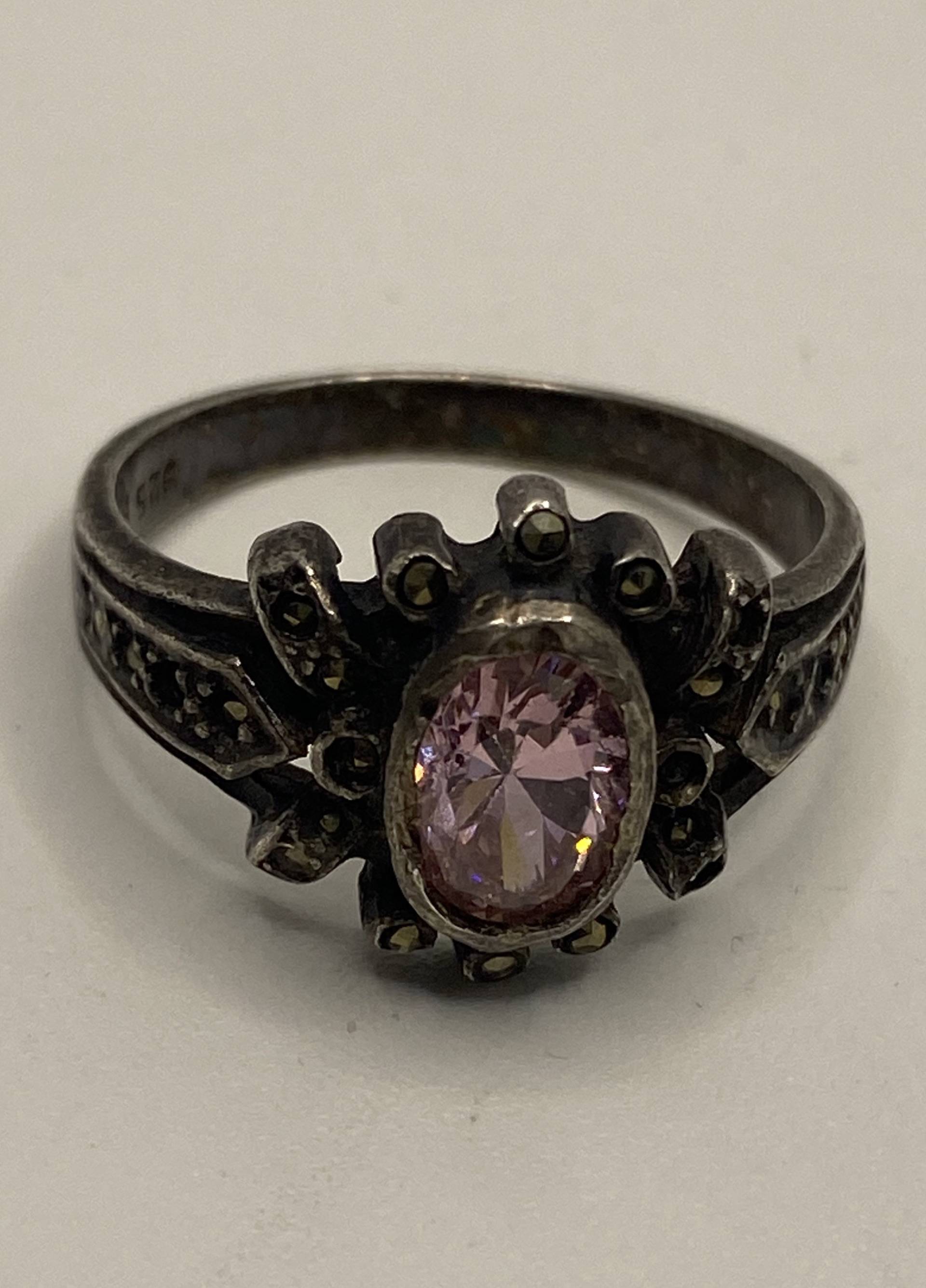 Vintage Rosa Eis Cz Weiß Saphir Deko Marcasite Ring 925 Sterling Silber von NemesisJewelryNYC