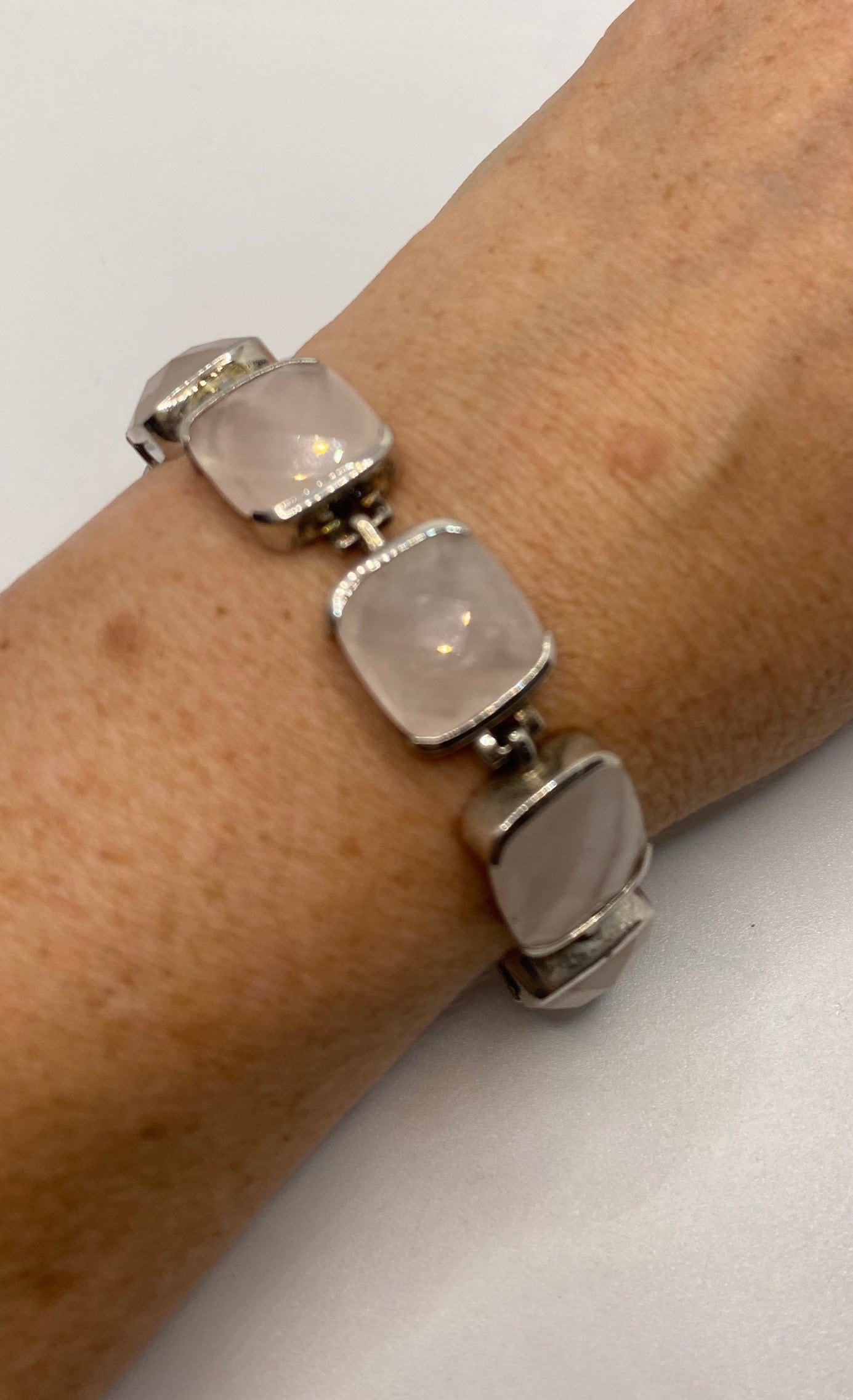Vintage Rosenquarz 925 Sterling Silber Armband Vintage Rosenquarz 925 Sterling Silber Armband von NemesisJewelryNYC