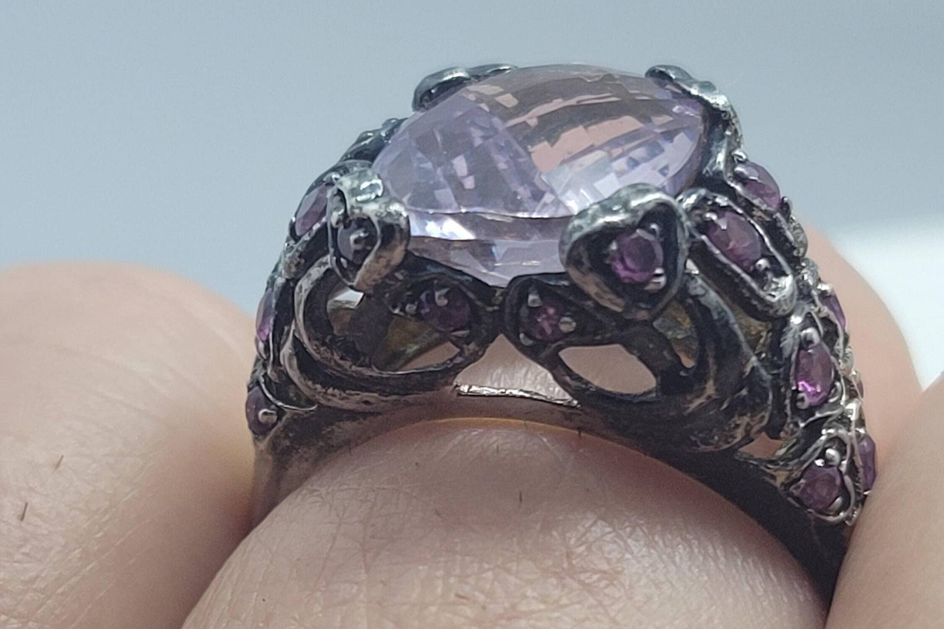 Vintage Rosenquarz Mit Rosa Turmalin Sidestones Ring in 925 Sterling Silber von NemesisJewelryNYC