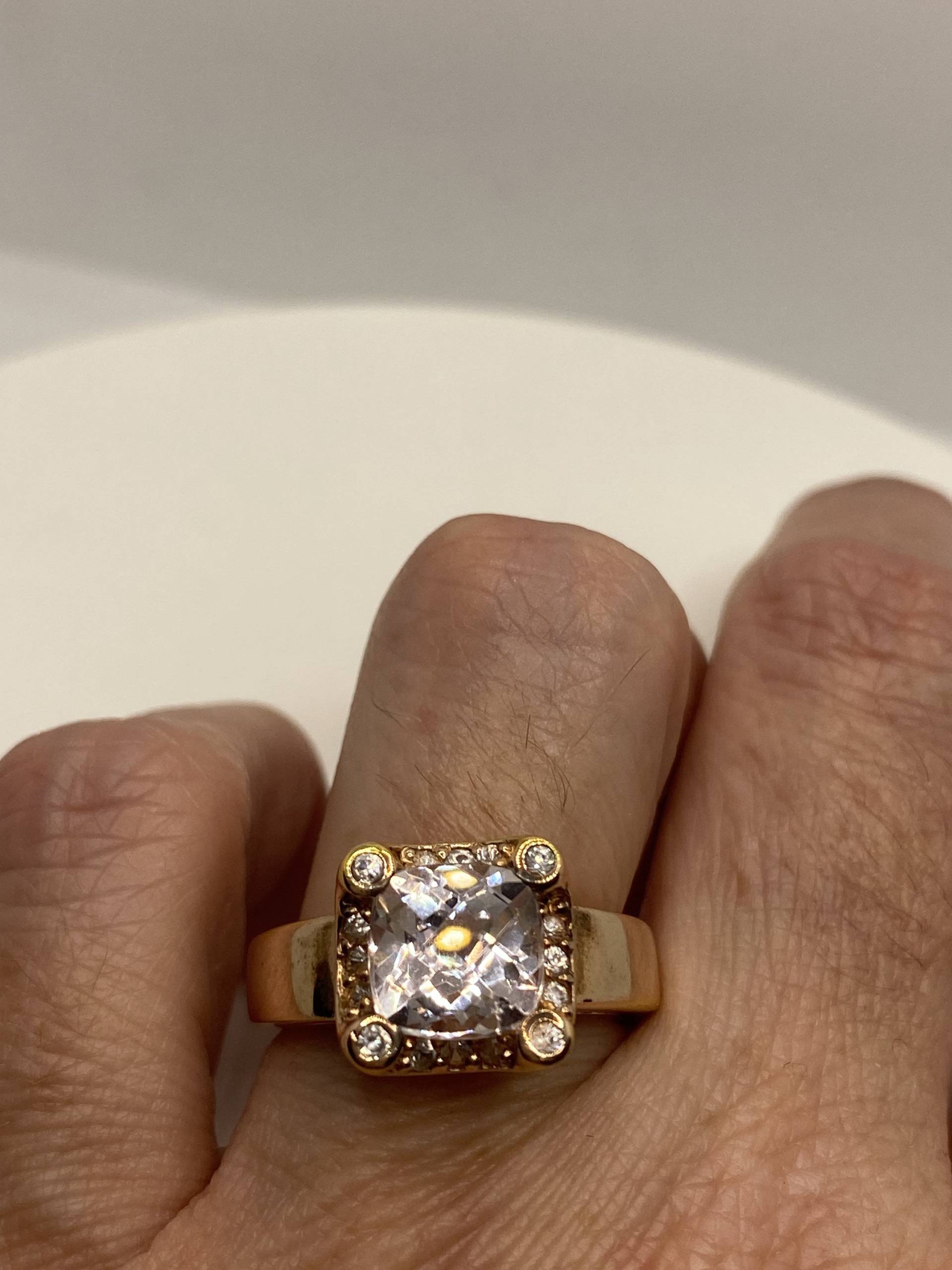 Vintage Rosenquarz Weißer Saphir Rose Gold 925 Sterling Silber Hochzeit Band Ring Vintage Rosenquarz Weißer Saphir Rose Gold 925 Sterling Silber Hochzeit Band Ring von NemesisJewelryNYC
