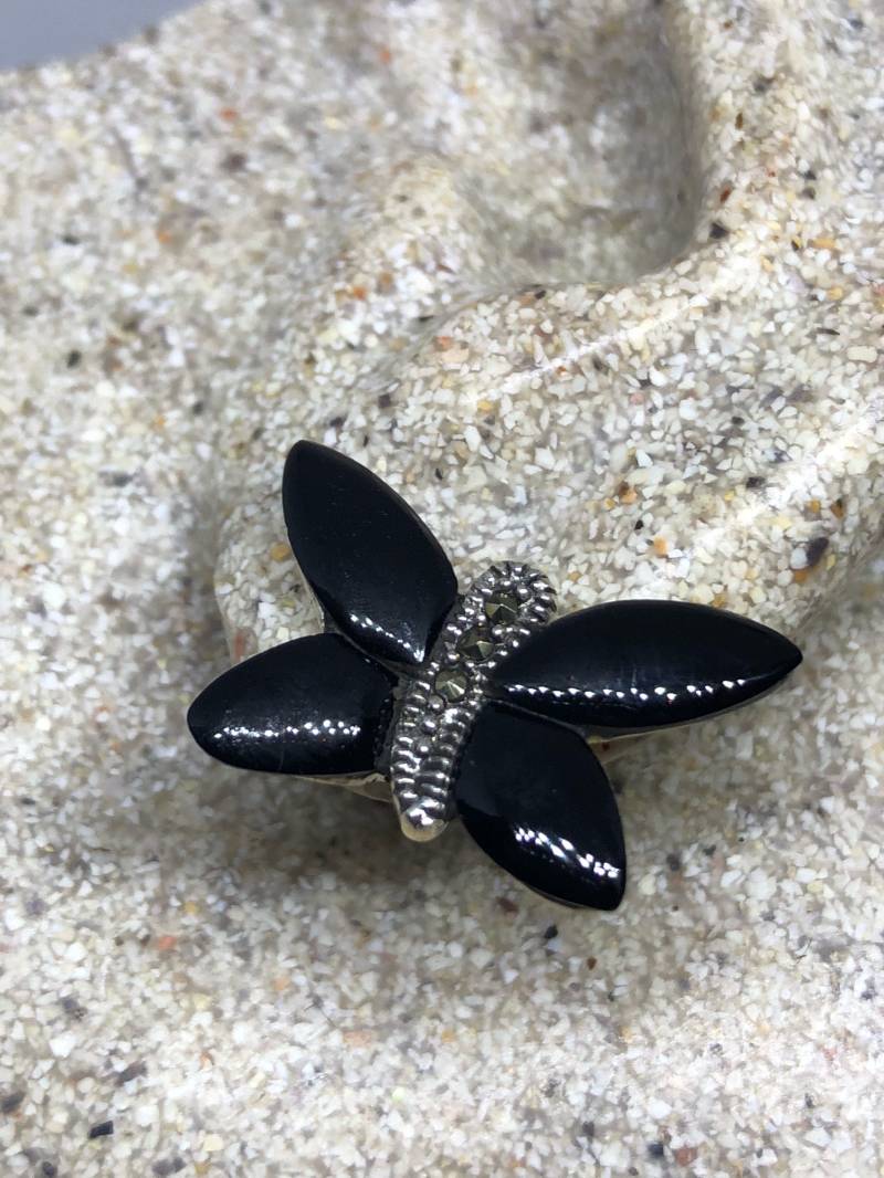 Vintage Schwarze Onyx Libelle Ohrringe Markasit 925 Sterling Silber Ohrstecker von NemesisJewelryNYC