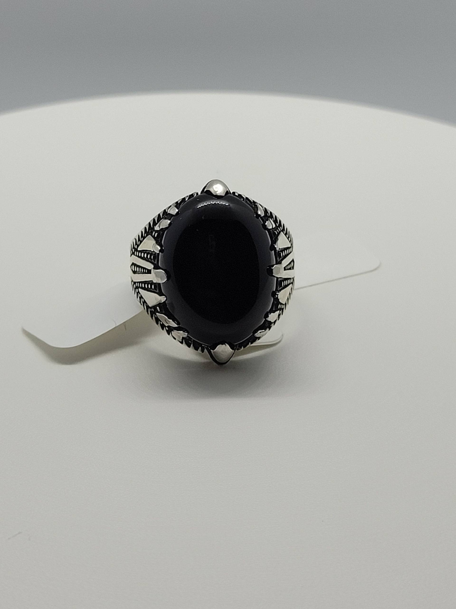 Vintage Schwarzer Onyx Herrenring in 925 Sterling Silber Persisch Stiliert Mit Echtem von NemesisJewelryNYC