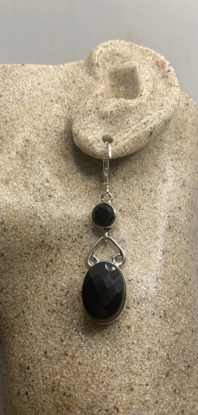 Vintage Schwarzer Onyx Ohrringe 925 Sterling Silber Deco Baumelnder Kronleuchter von NemesisJewelryNYC