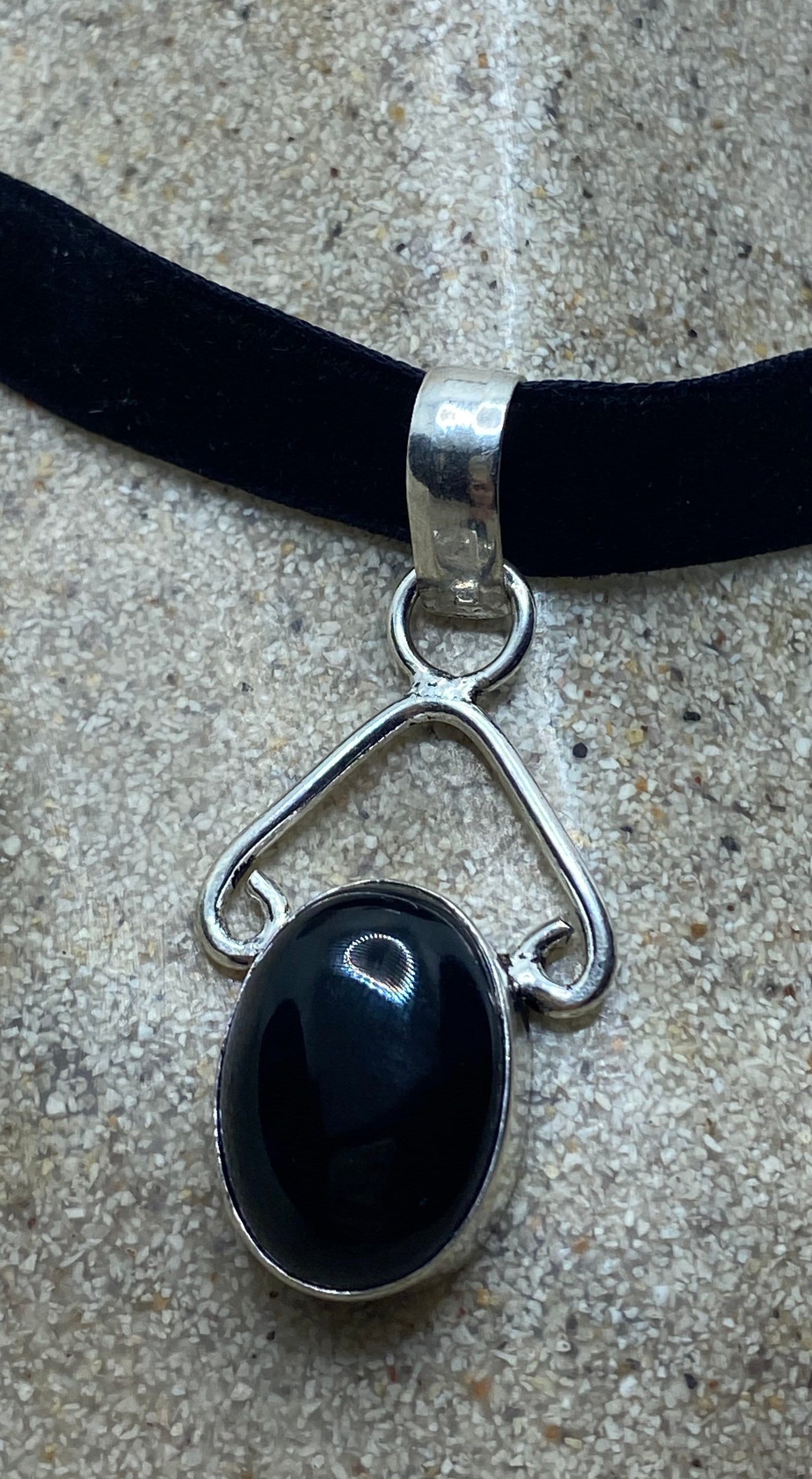 Vintage Silber Echt Schwarz Onyx Anhänger Halskette von NemesisJewelryNYC