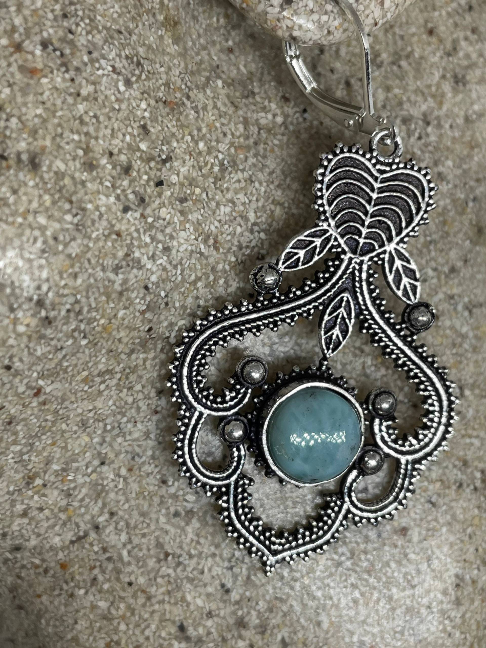 Vintage Sterling Silber Blau Türkis Larimar Ohrringe von NemesisJewelryNYC