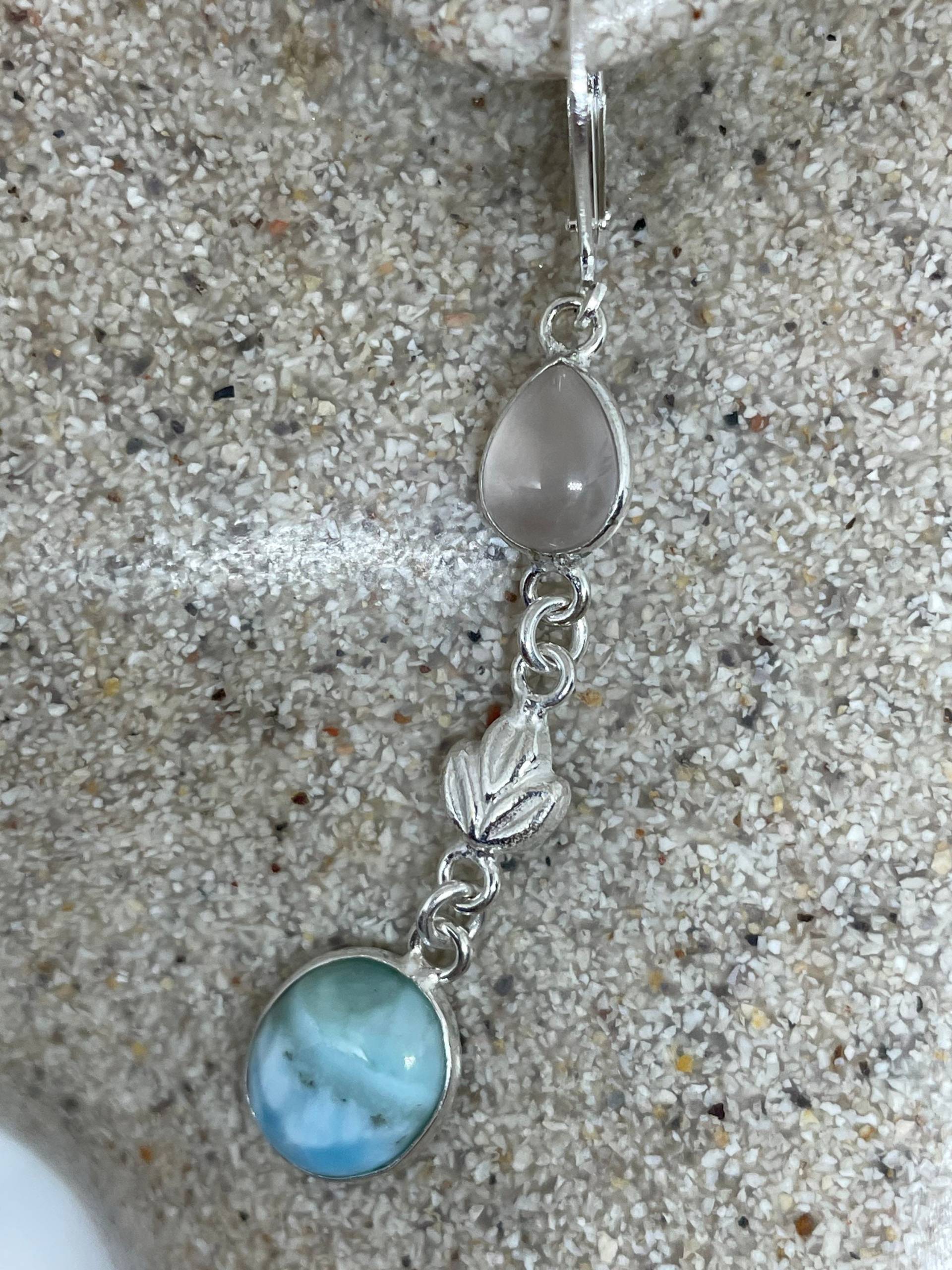 Vintage Sterling Silber Blau Türkis Larimar Ohrringe von NemesisJewelryNYC