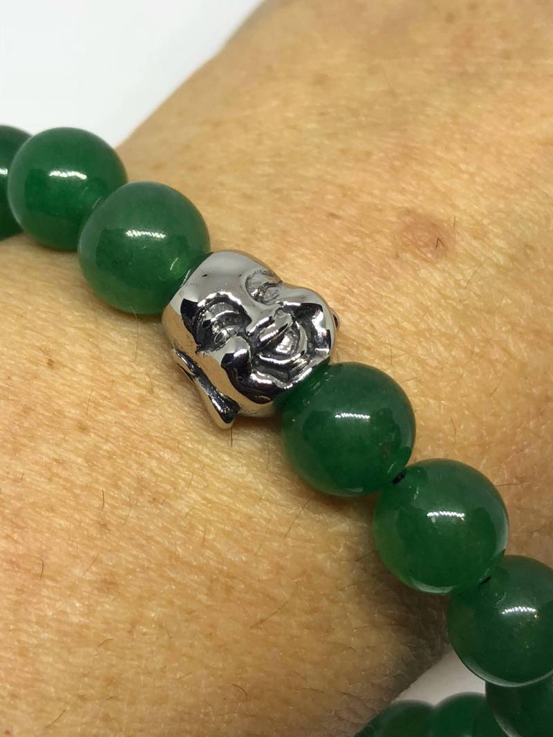Vintage Style Unisex Herren Grüne Jade Stretch Buddha Armband von NemesisJewelryNYC