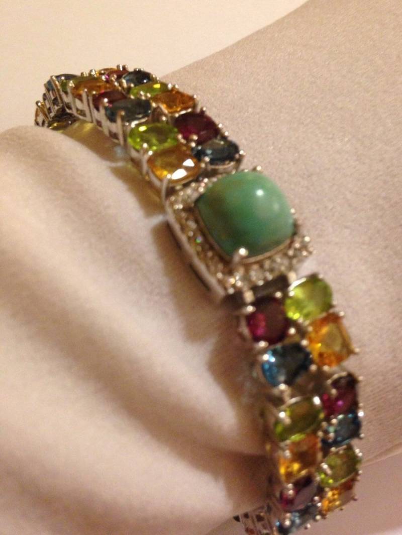 Vintage Türkis Granat Amethyst Citrin Peridot in 925 Sterling Silber Tennis Armband Vintage Türkis Granat Amethyst Citrin Peridot in 925 Sterling Silber Tennis Armband von NemesisJewelryNYC