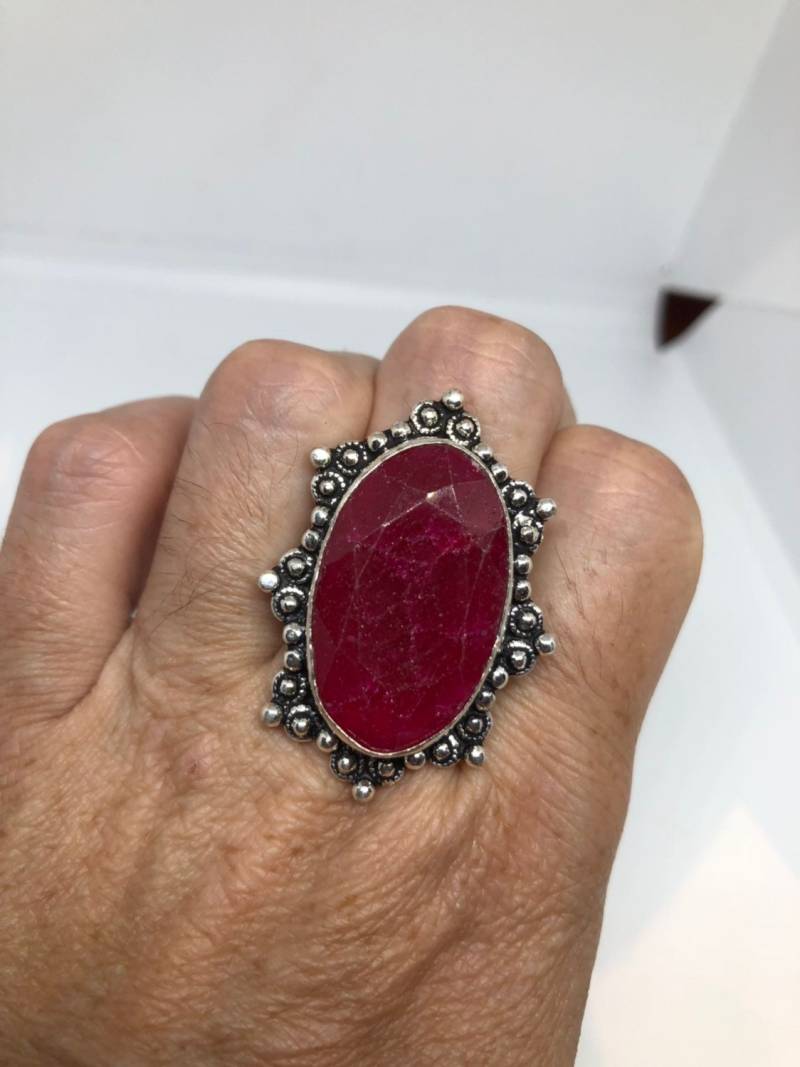 Vintager Handgemachter Roher Rosa Rubinsilber-Gothic Ring von NemesisJewelryNYC